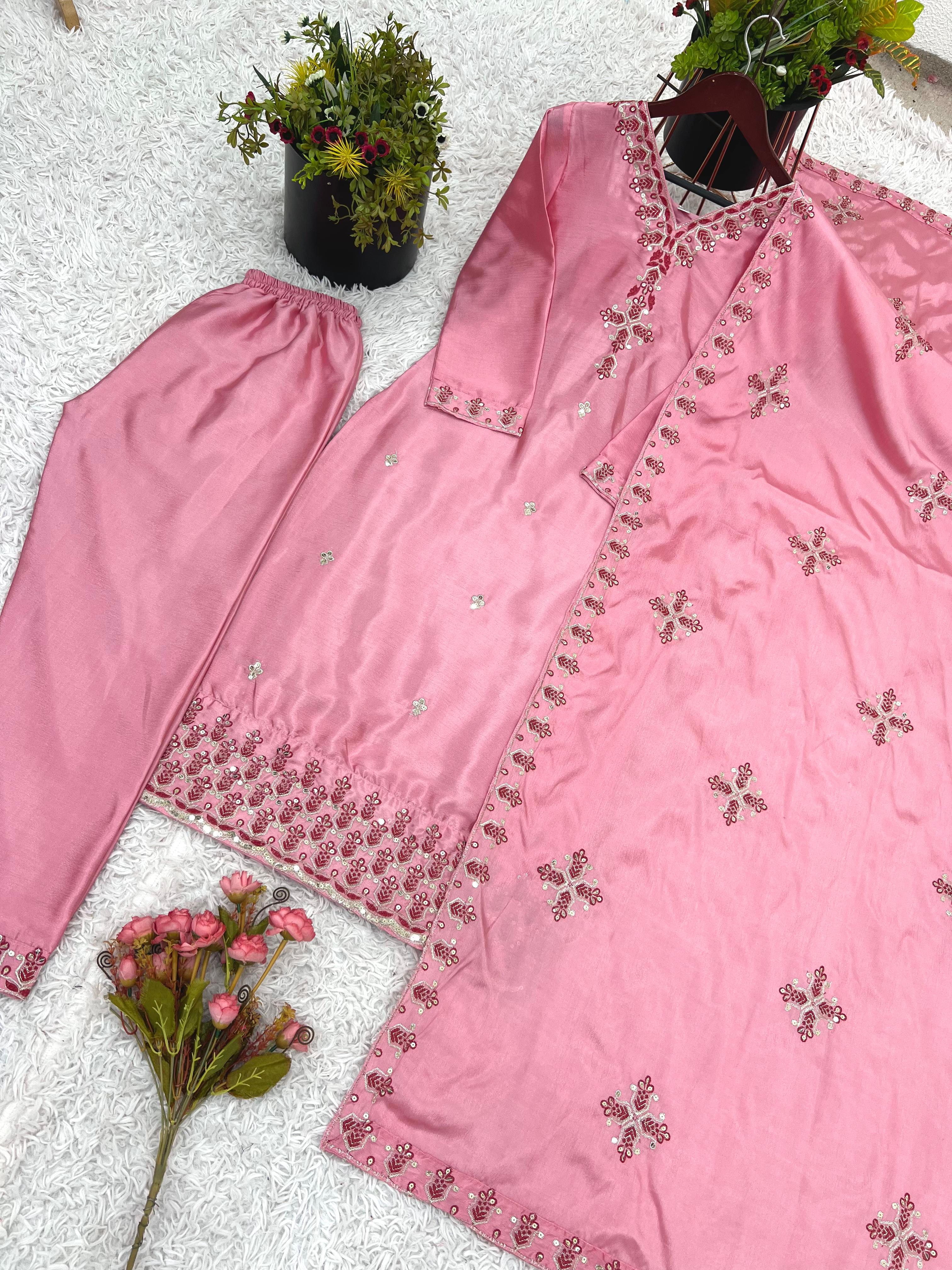 Amazing Pink Chinon Silk Sequence Work Anarkali Suit