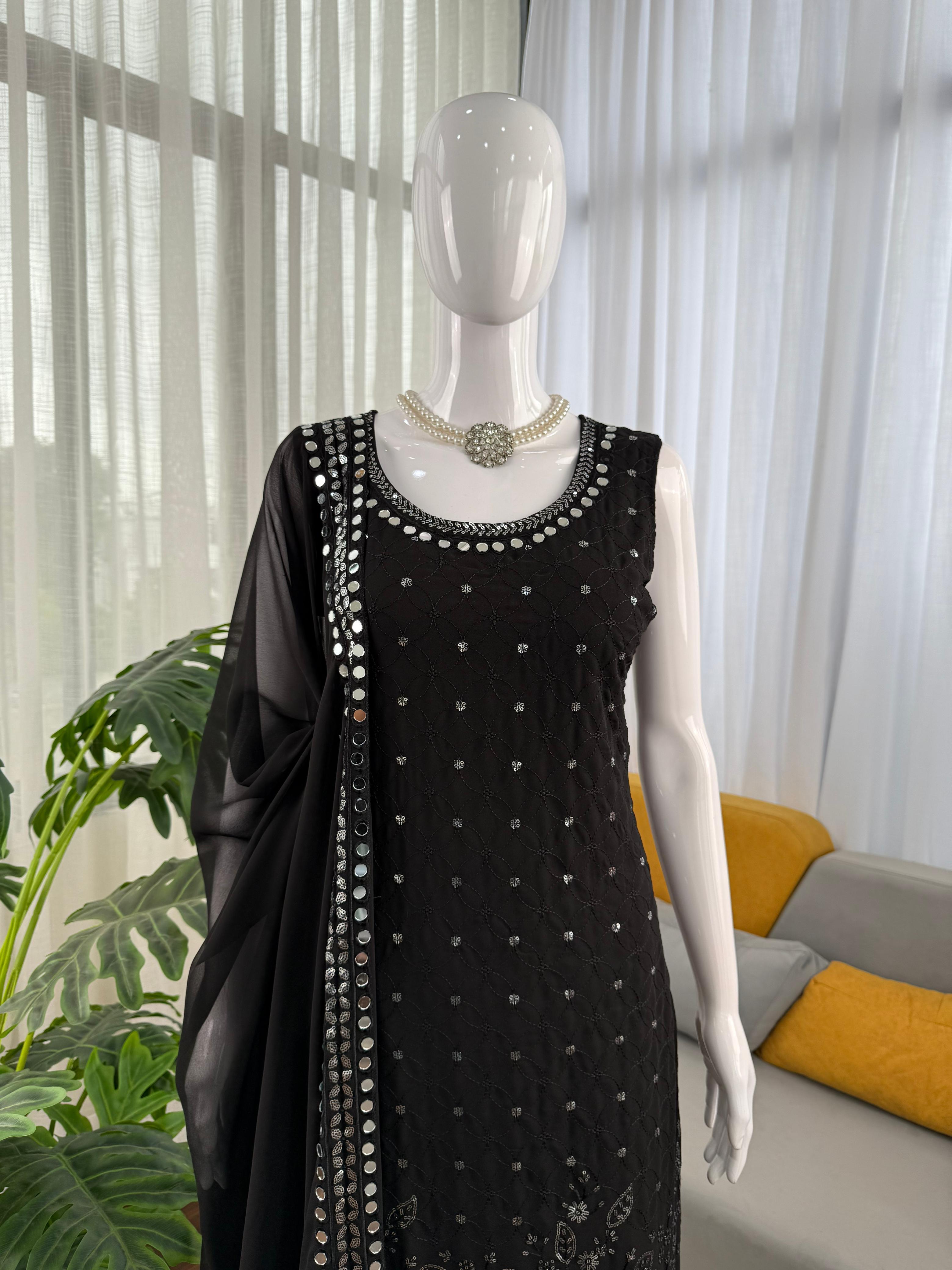 Attractive Black Georgette Thread Work Anarkali Suit