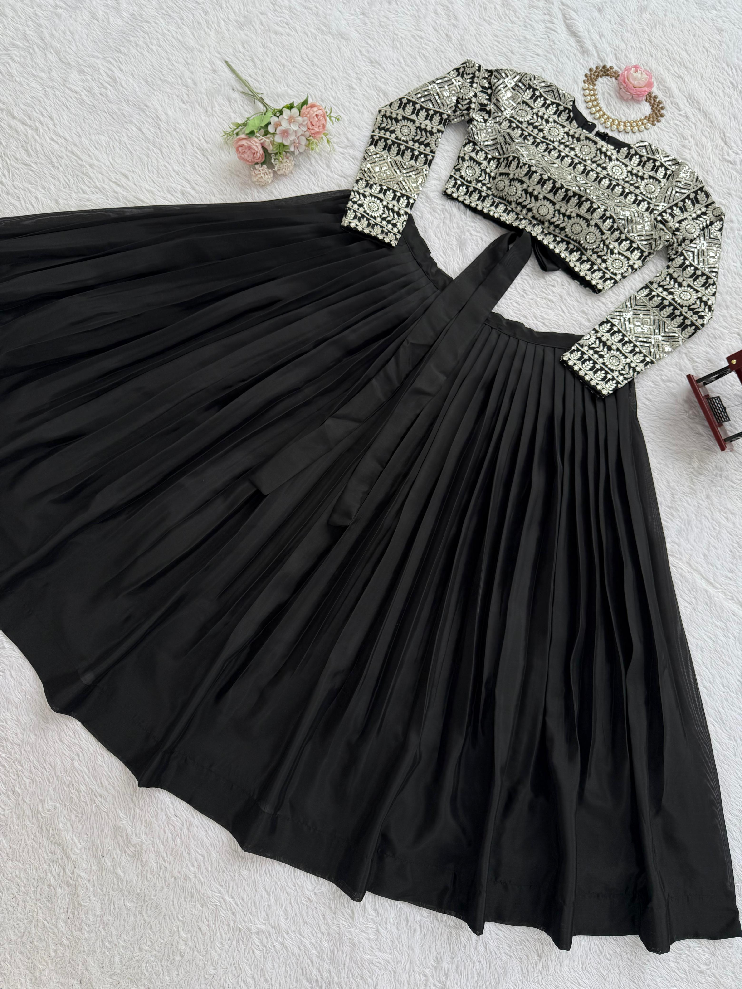 Mesmerizing Black Color Organza Lehenga Choli