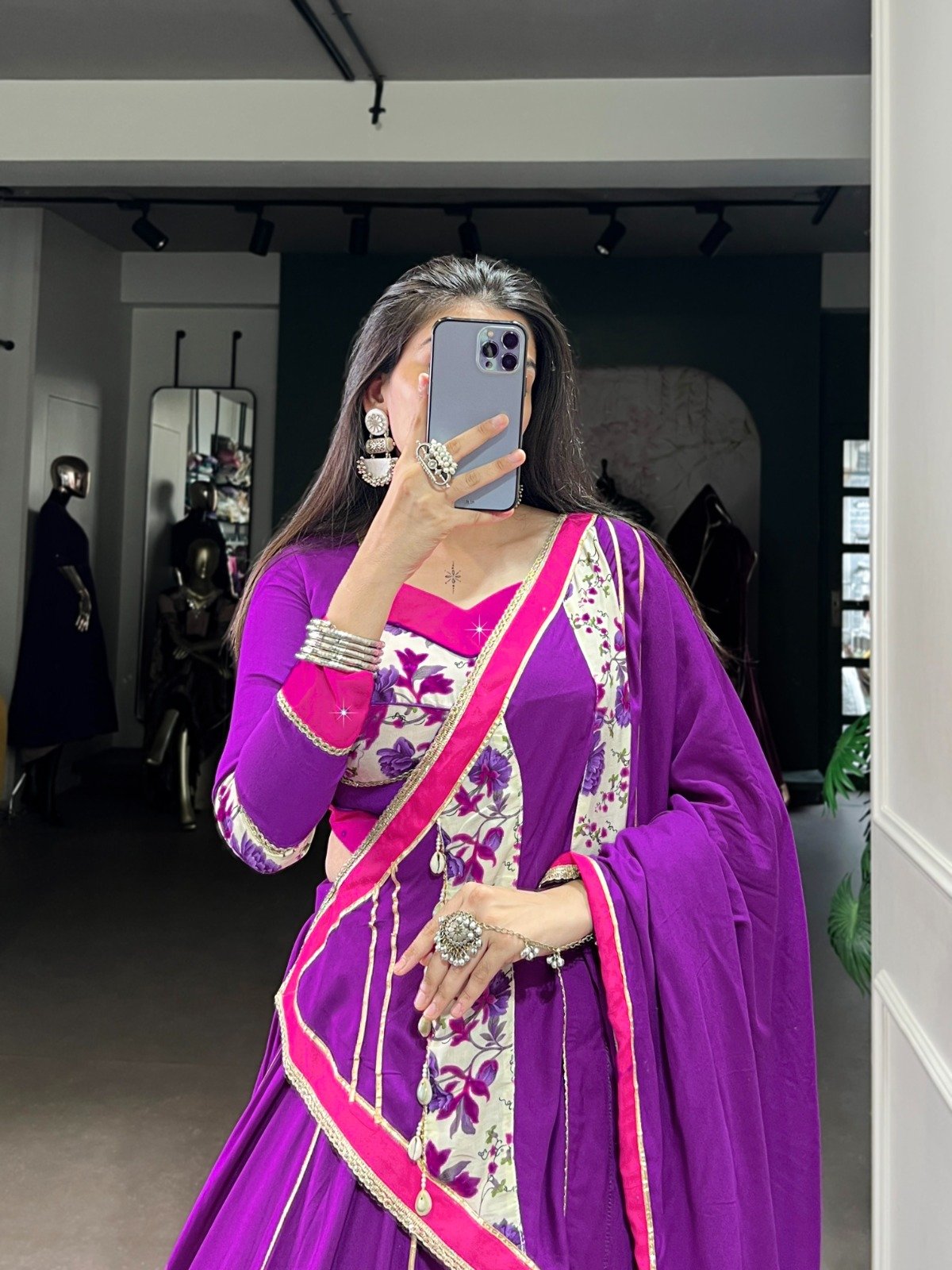 Ravishing Purple Rayon Printed Lehenga Choli