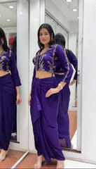 Stylish Purple Chinon Silk Embroidery Dhoti Suit