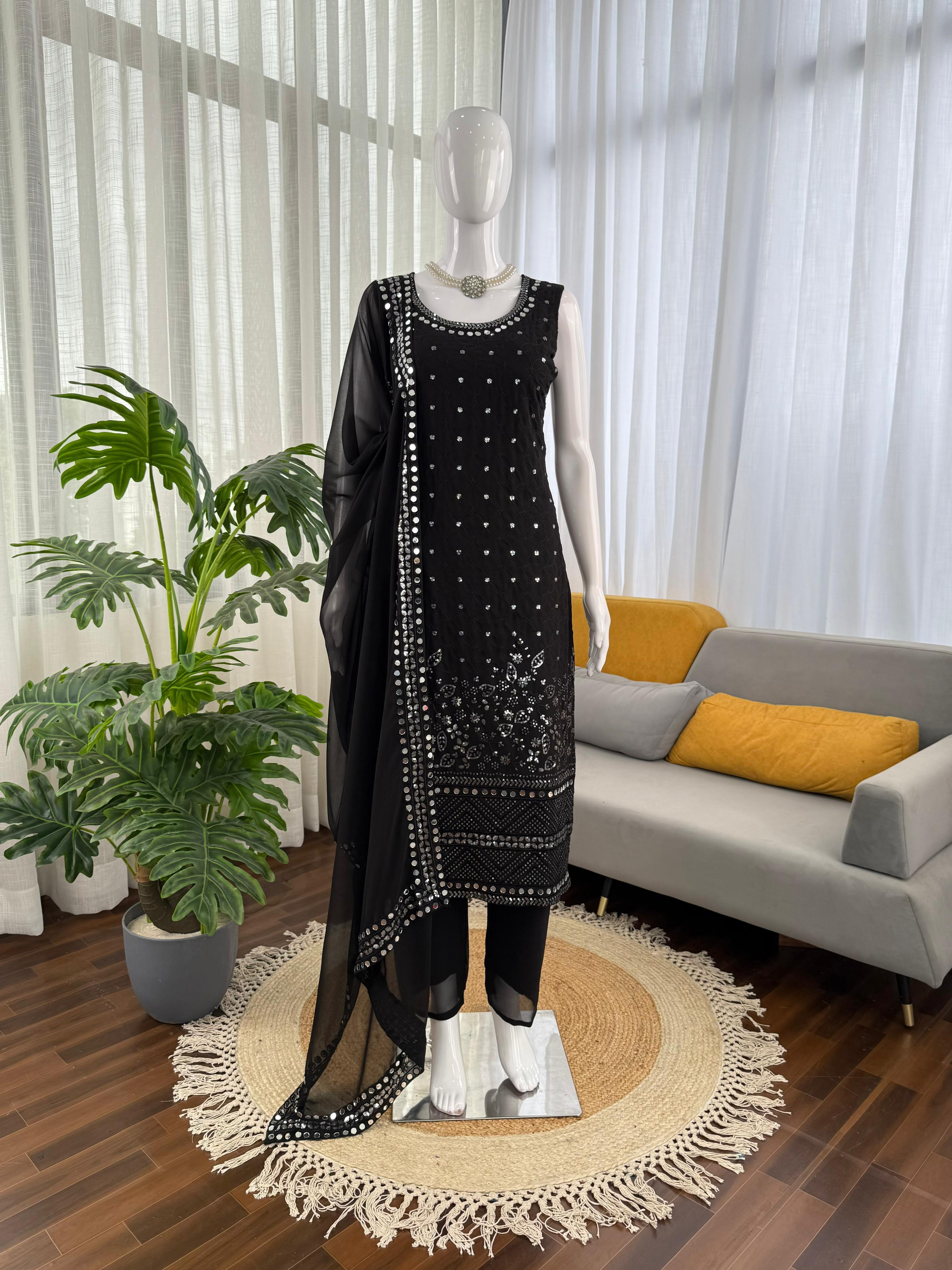 Attractive Black Georgette Thread Work Anarkali Suit