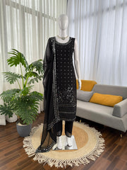 Attractive Black Georgette Thread Work Anarkali Suit
