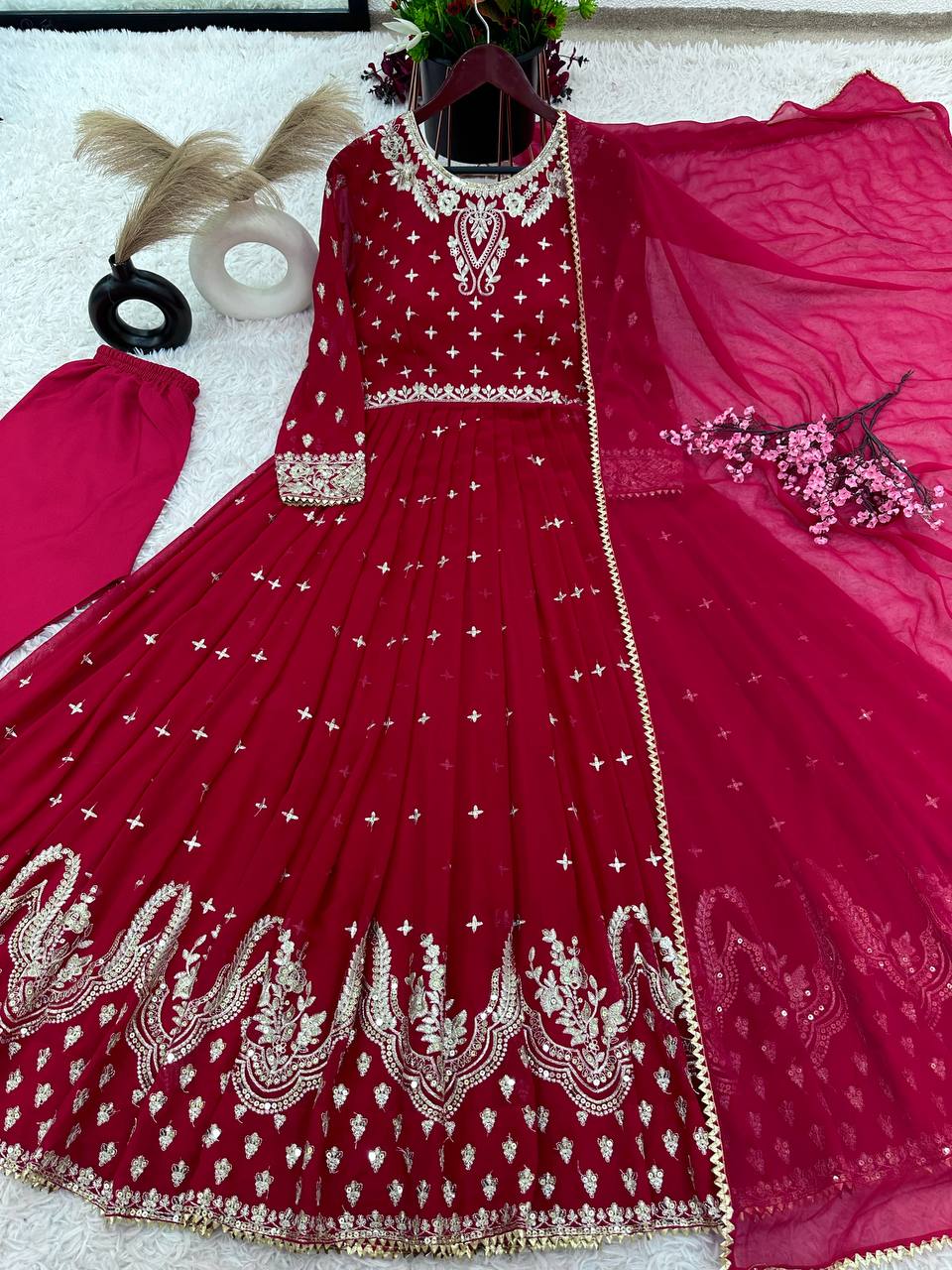 Buy Designer Embroidery Sequence Work Red color Gown