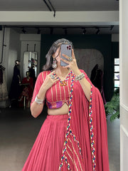 Navratri Lehenga Pink Rayon Mirror Work Lehenga Choli