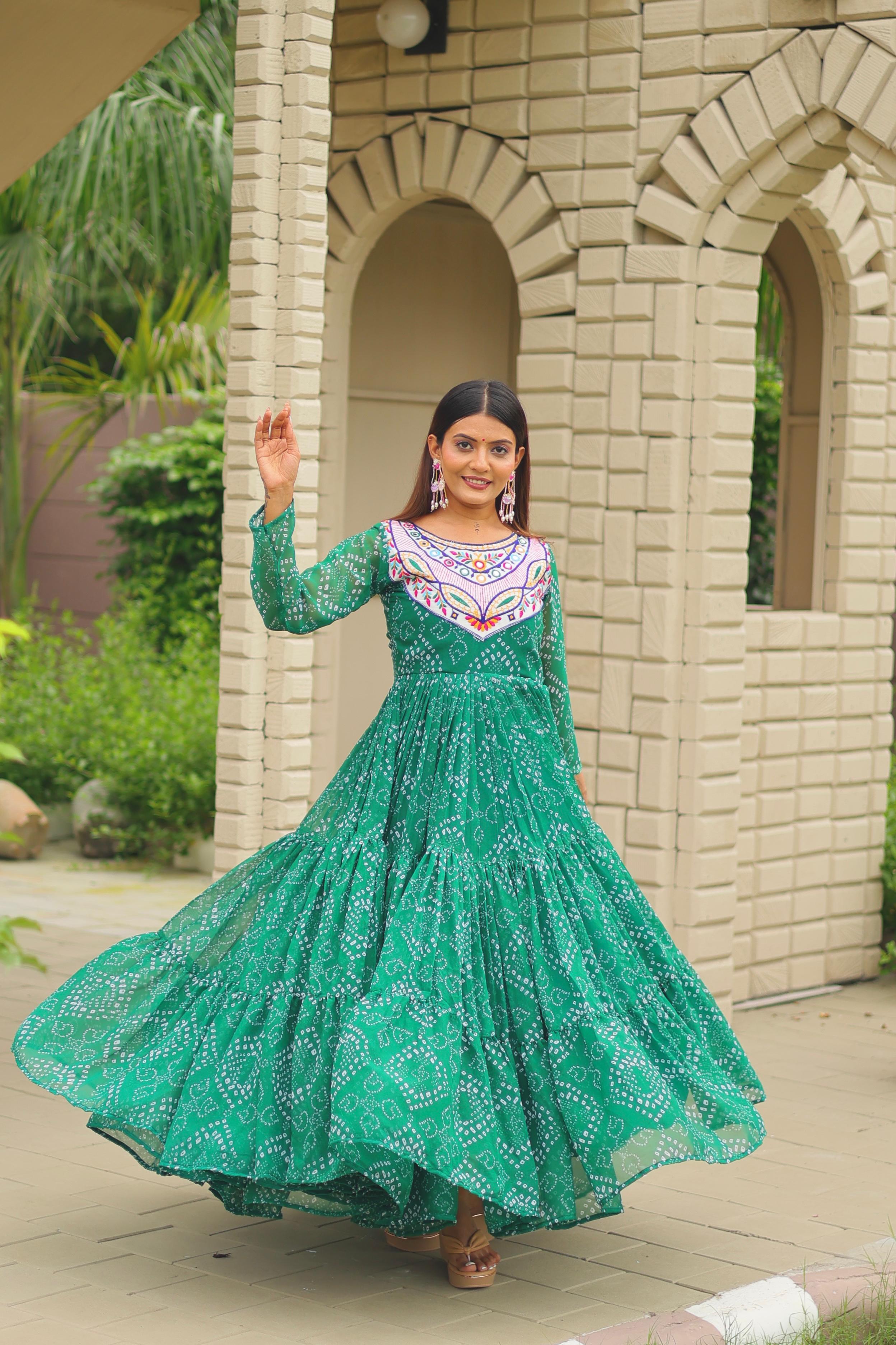 Pink Georgette Embroidery Work Gown For Navratri