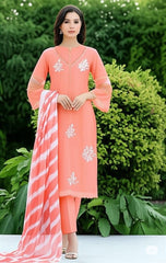 Marvelous Peach Color Embroidery Work Straight Salwar Suit
