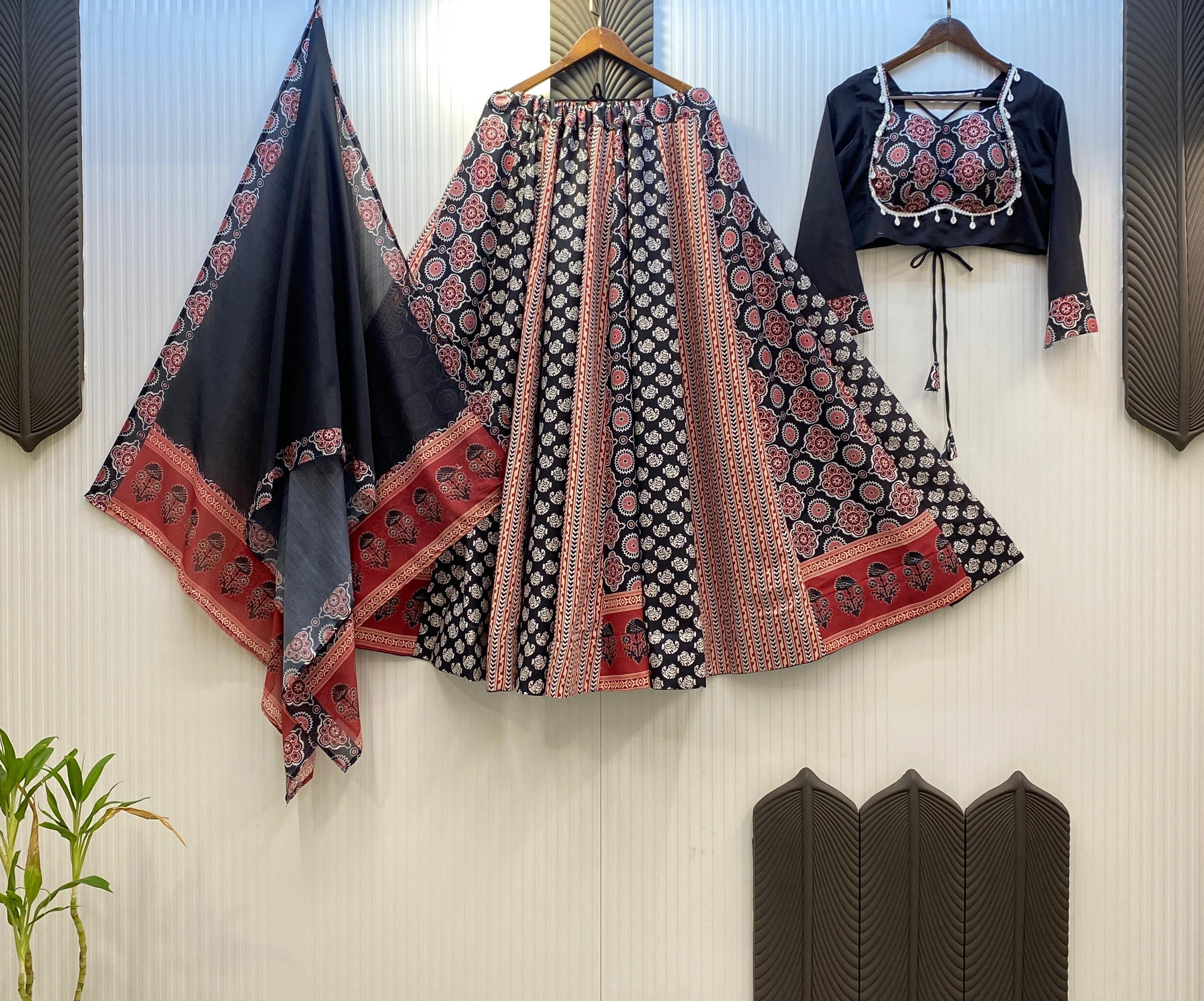 Lovely Black Rayon Printed Work Lehenga Choli