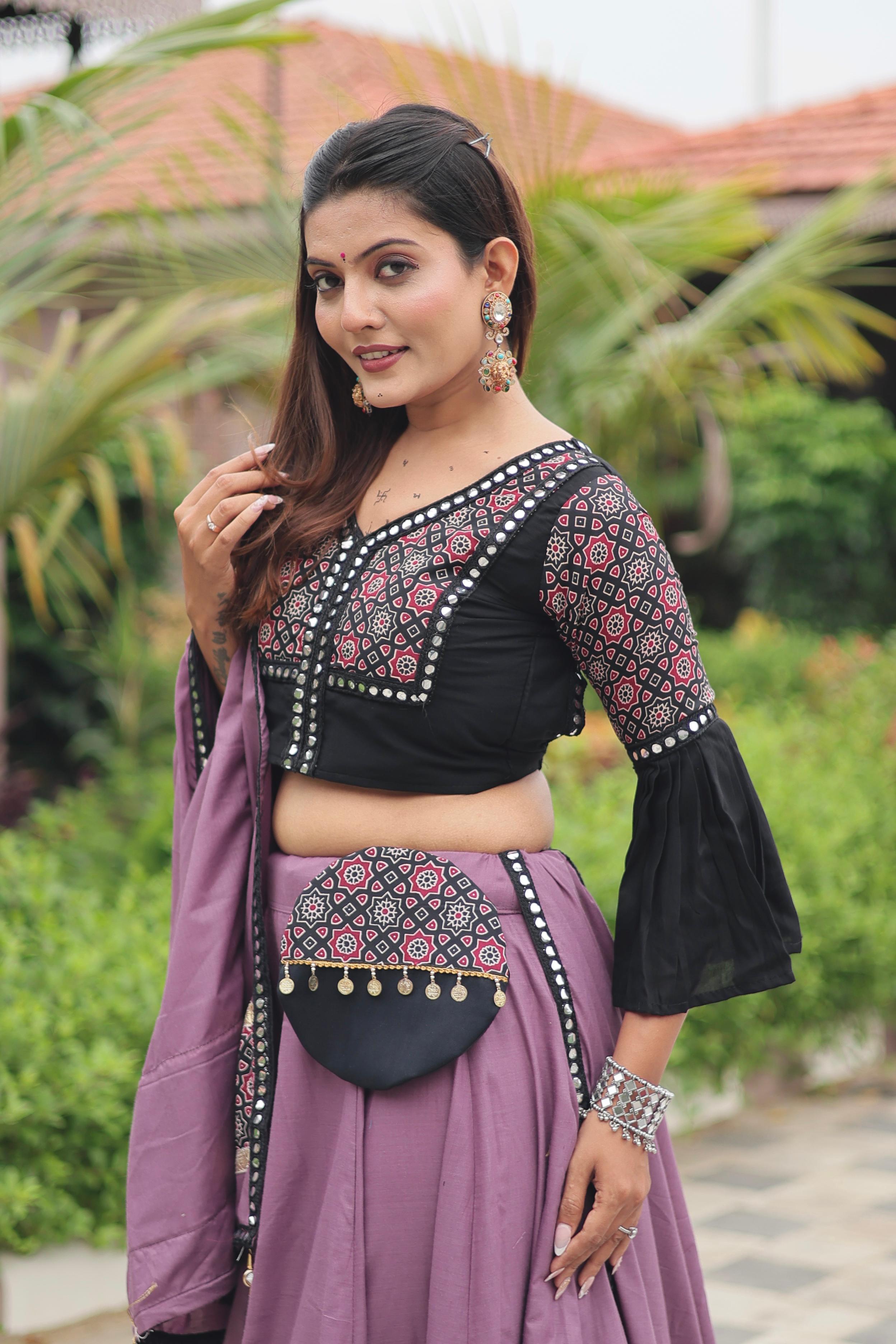 Navratri Collection Purple Cotton Ajrakh Print Lehenga Choli