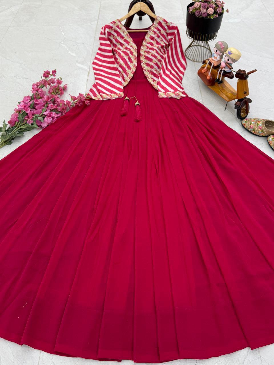 Awesome Pink Georgette Embroidery Sequence Gown