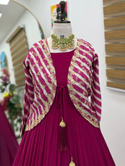 Awesome Pink Georgette Embroidery Sequence Gown