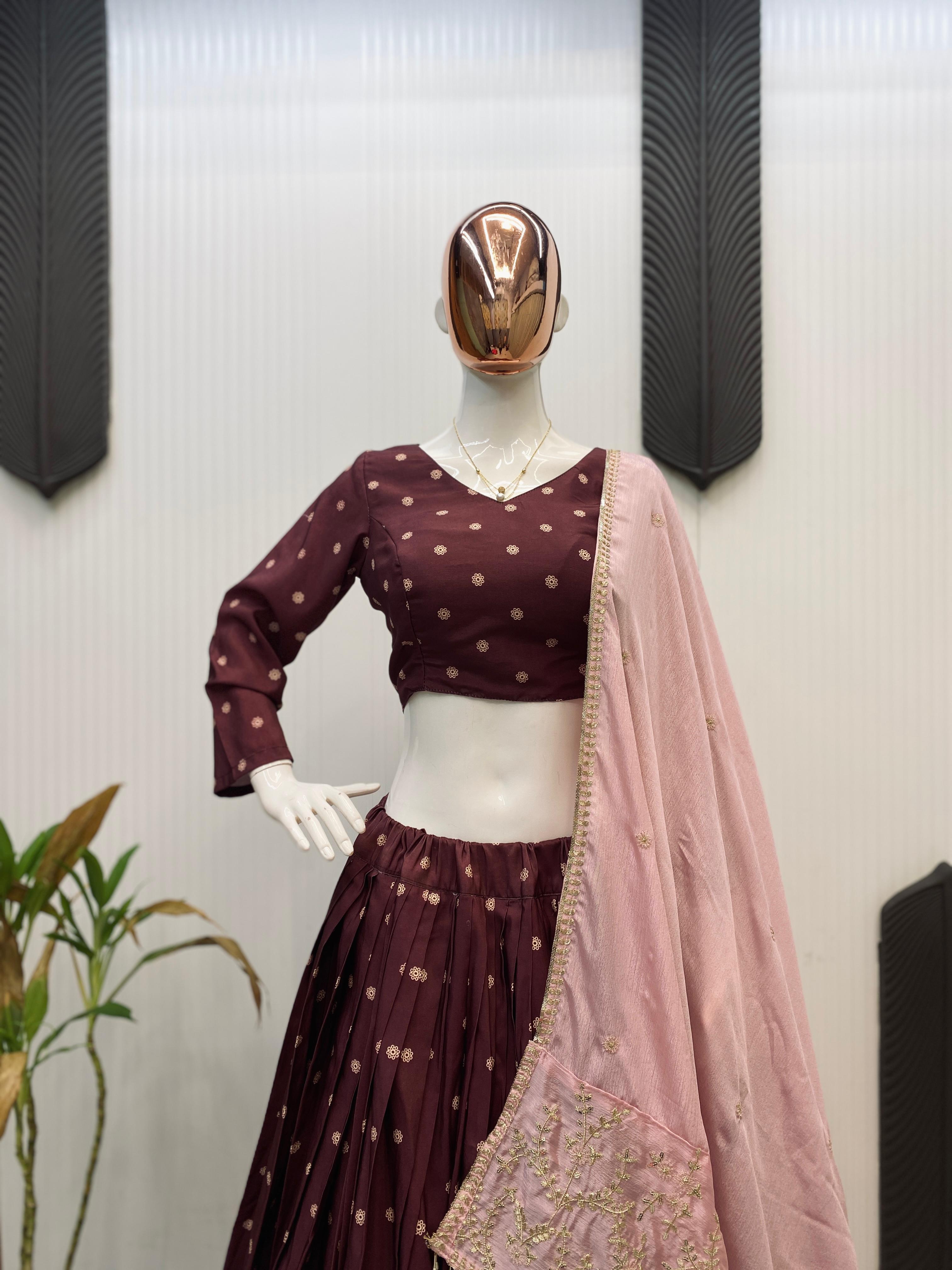 Maroon Poly Rayon Sequence Work Lehenga Choli For Navratri