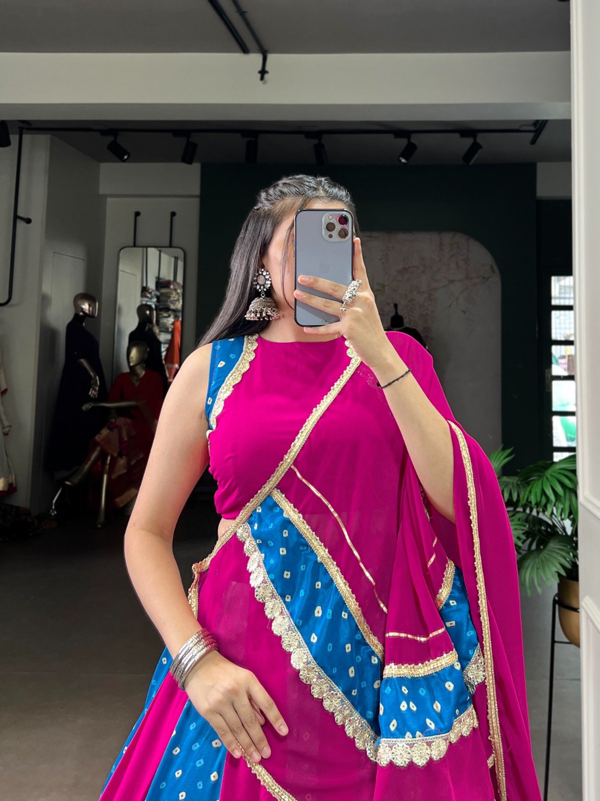 Navratri Wear Blue Color Bandhej Printed Lehenga Choli