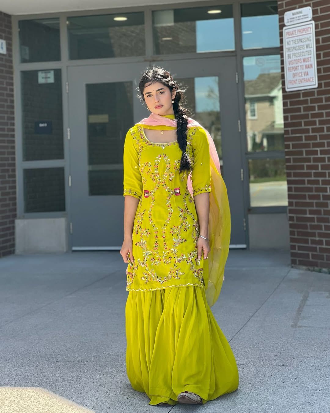 Graceful Lemon Color Sequence Work Georgette Sharara Suit