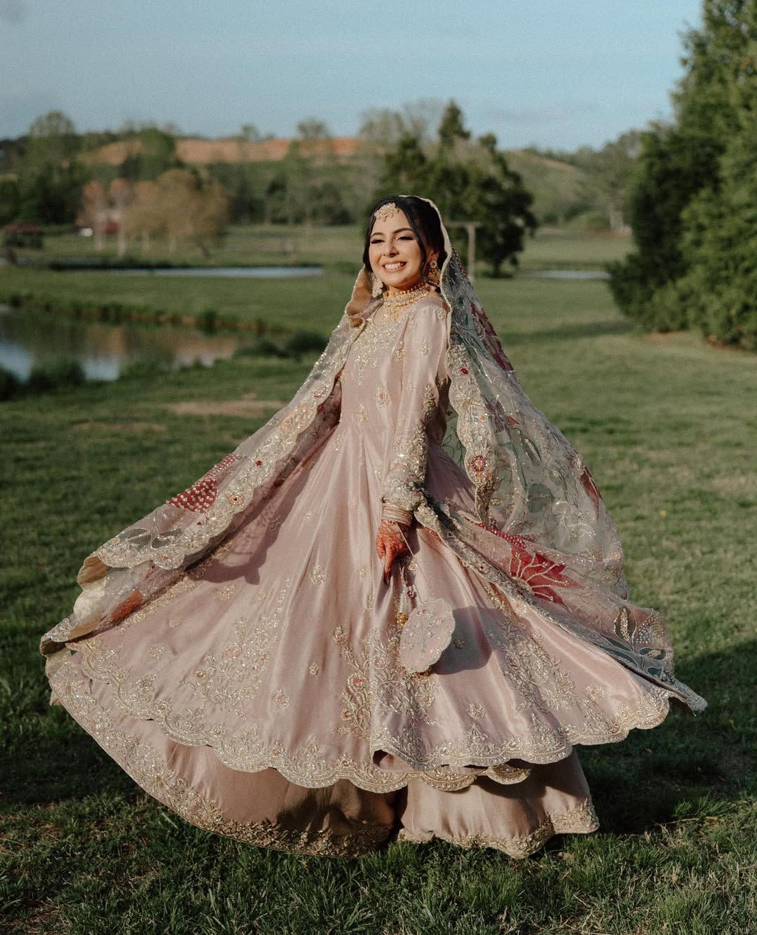 Gorgeous Pink Chinon Sequence Work Gown With Palazzo Suit