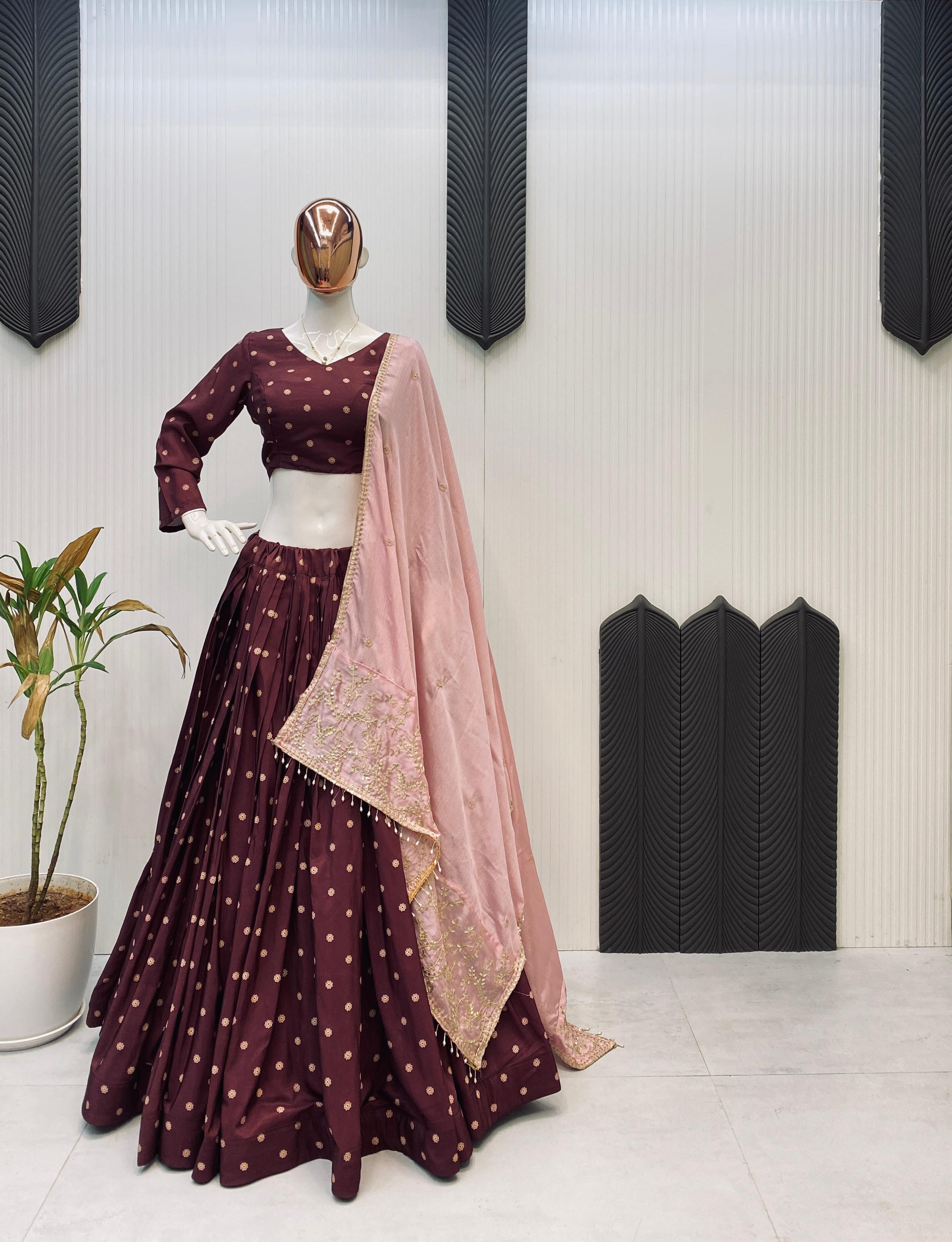 Maroon Poly Rayon Sequence Work Lehenga Choli For Navratri