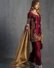 Trendy Maroon Satin Sequence Work Salwar Suit