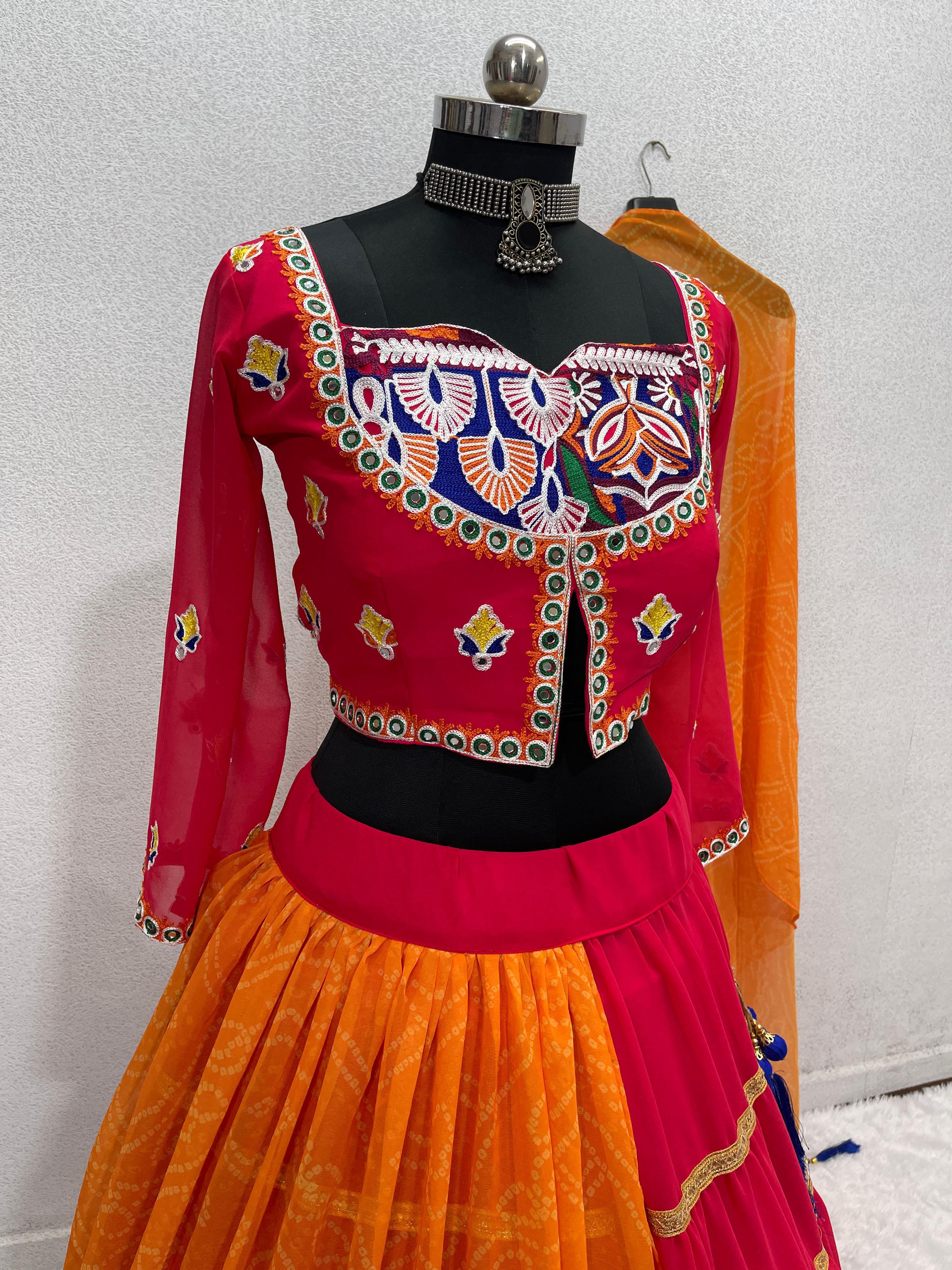 Lovely Pink Georgette Mirror Work Lehenga Choli