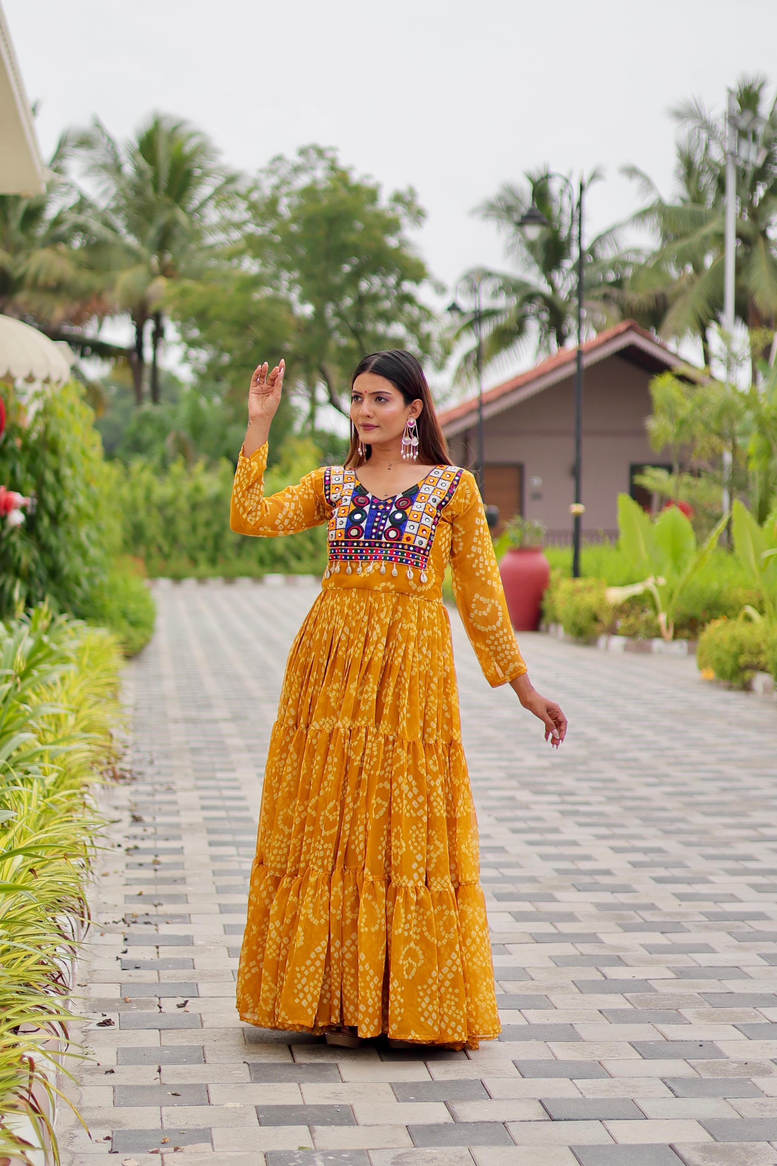 Gorgeous Black Georgette Embroidery Work Gown For Navratri