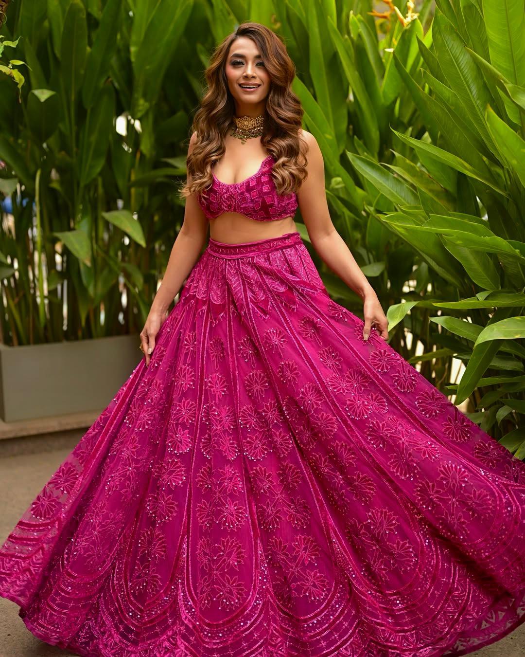 Lovely Pink Silk Thread Work Lehenga Choli