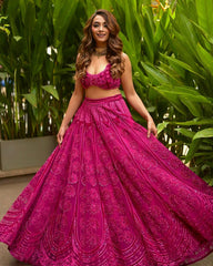 Lovely Pink Silk Thread Work Lehenga Choli