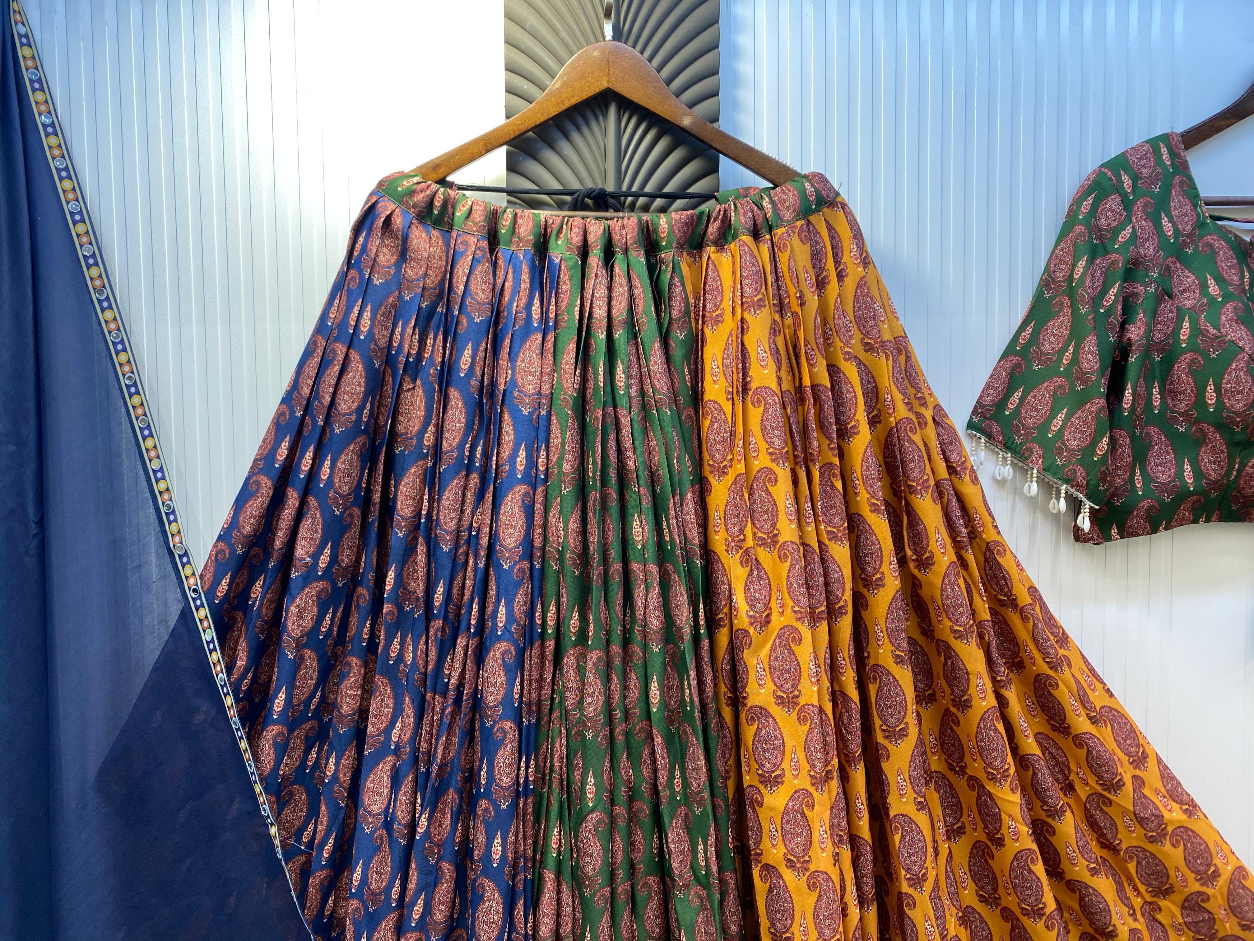 Glorious Blue Color Mirror Work Lehenga Choli