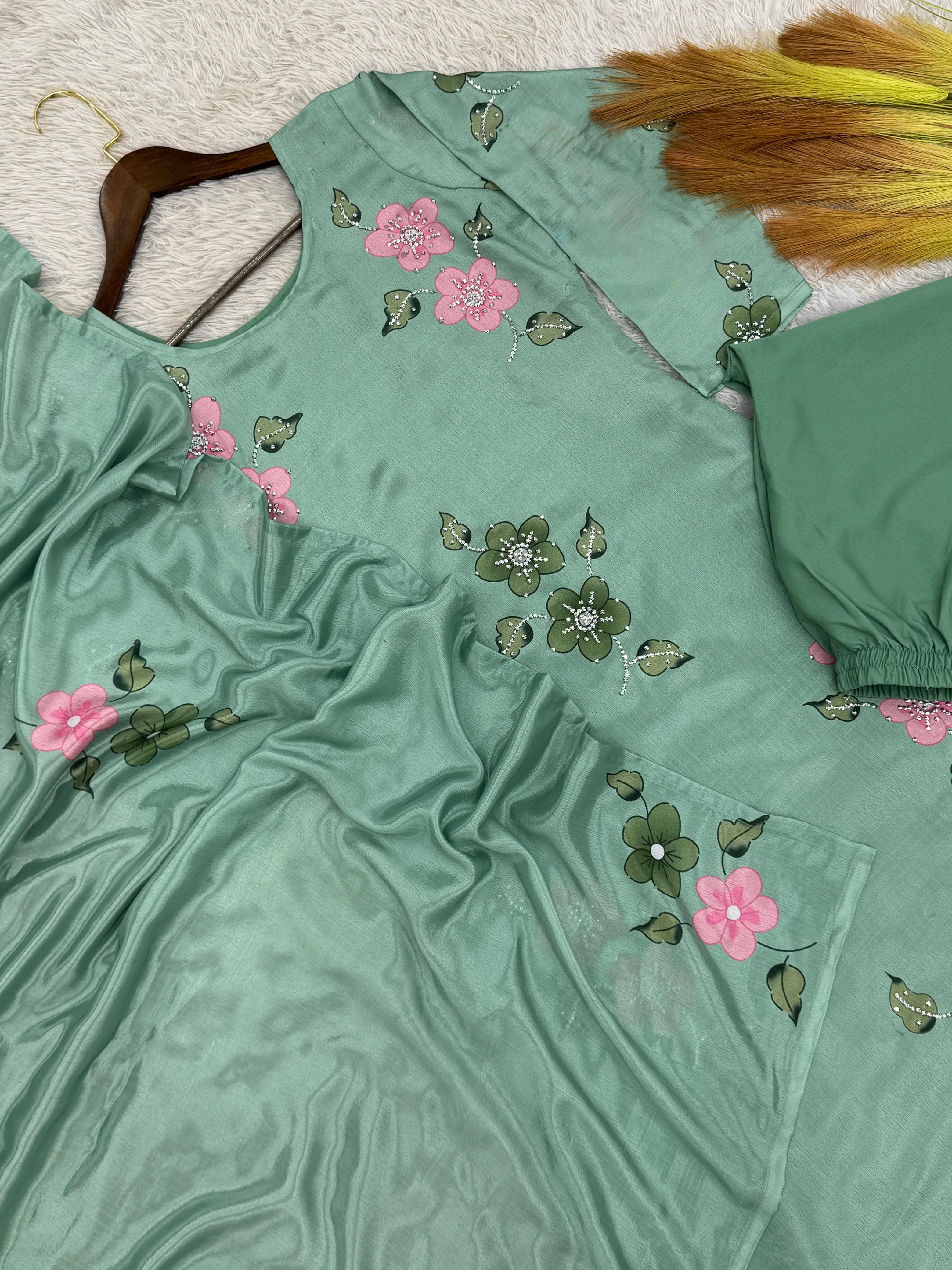 Marvelous Green Color Digital Printed Anarkali Suit