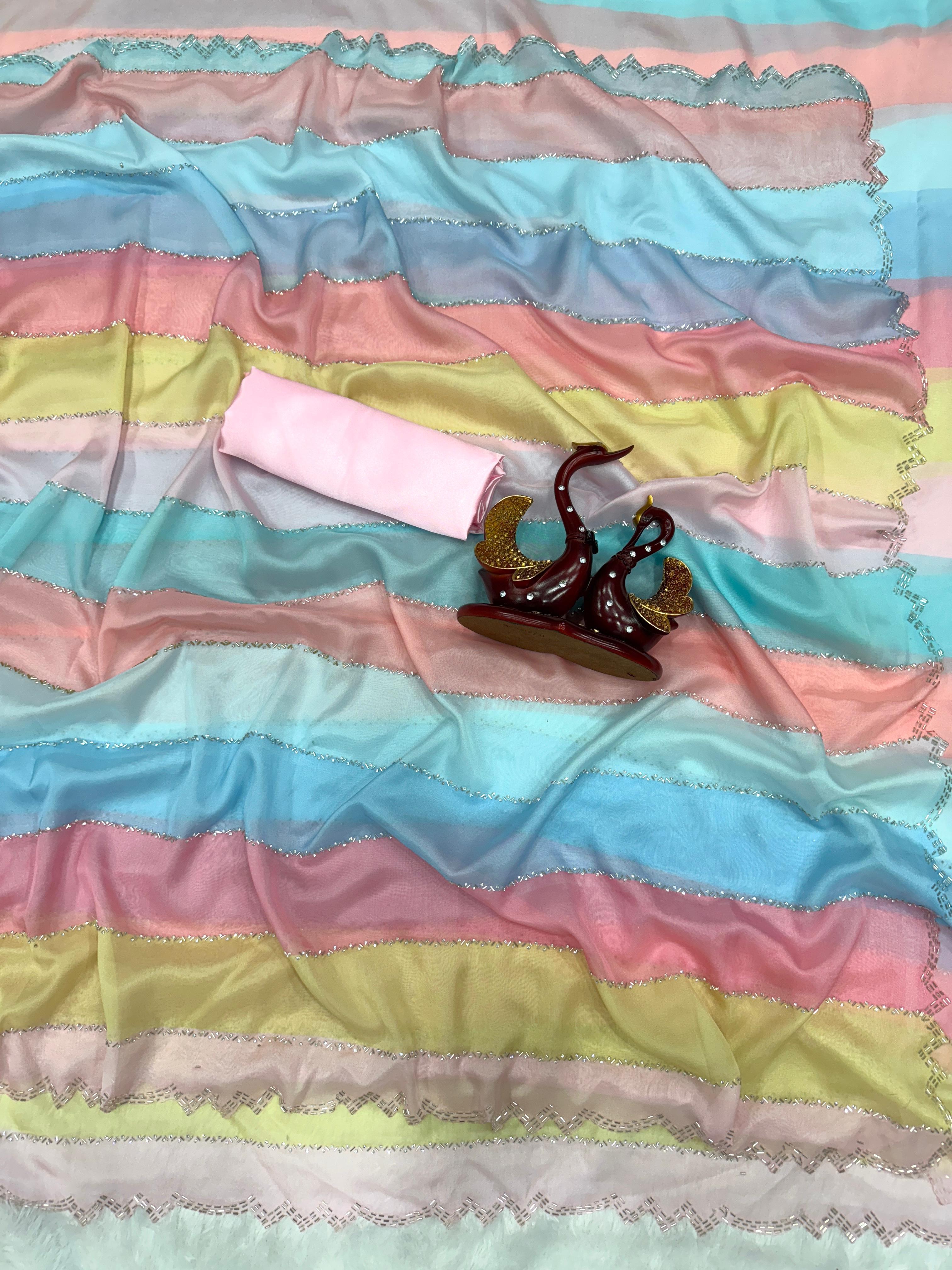 Trendy Multicolor Beautiful Printed Silk Saree