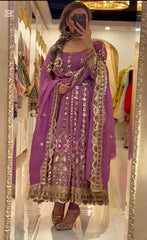 Stylish Onion Color Embroidery Work Anarkali Suit