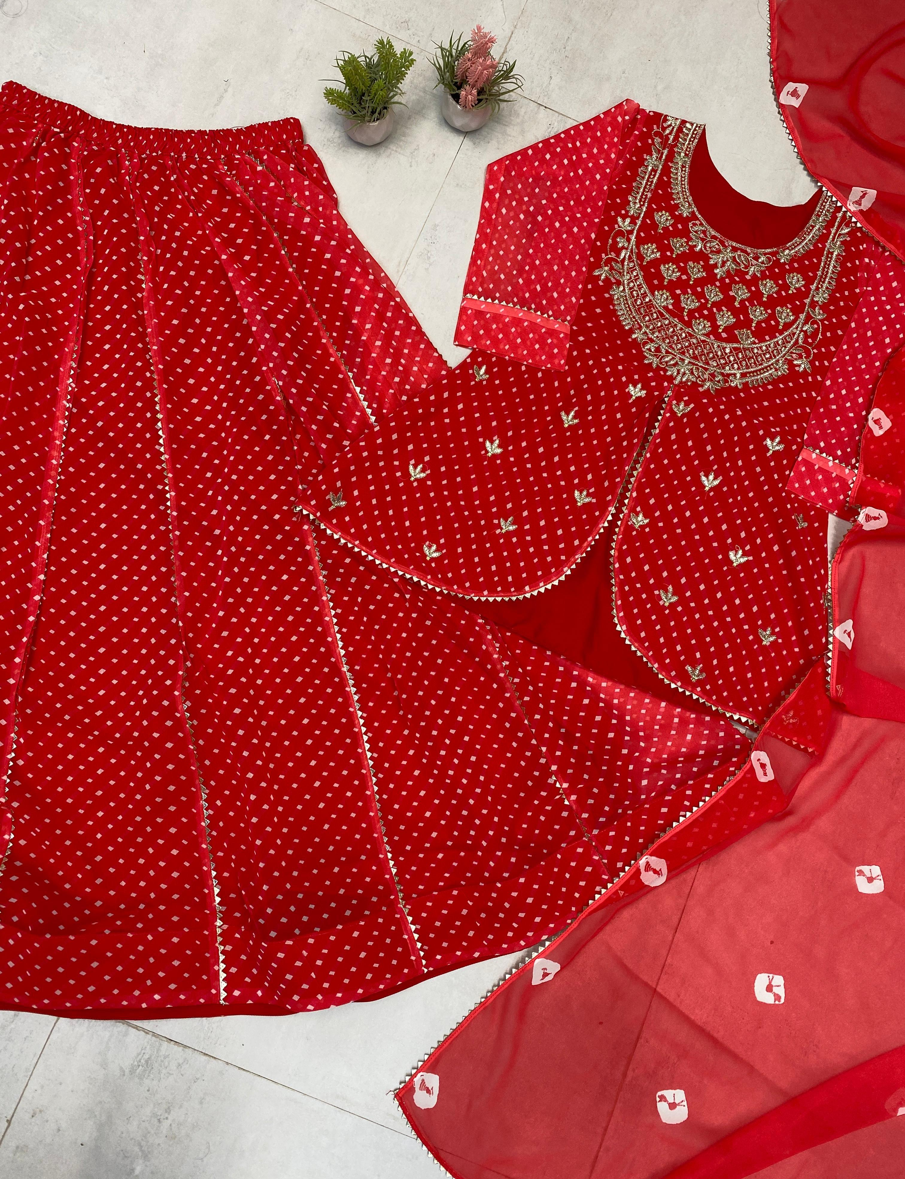 Gorgeous Red Georgette Printed Lehenga Choli