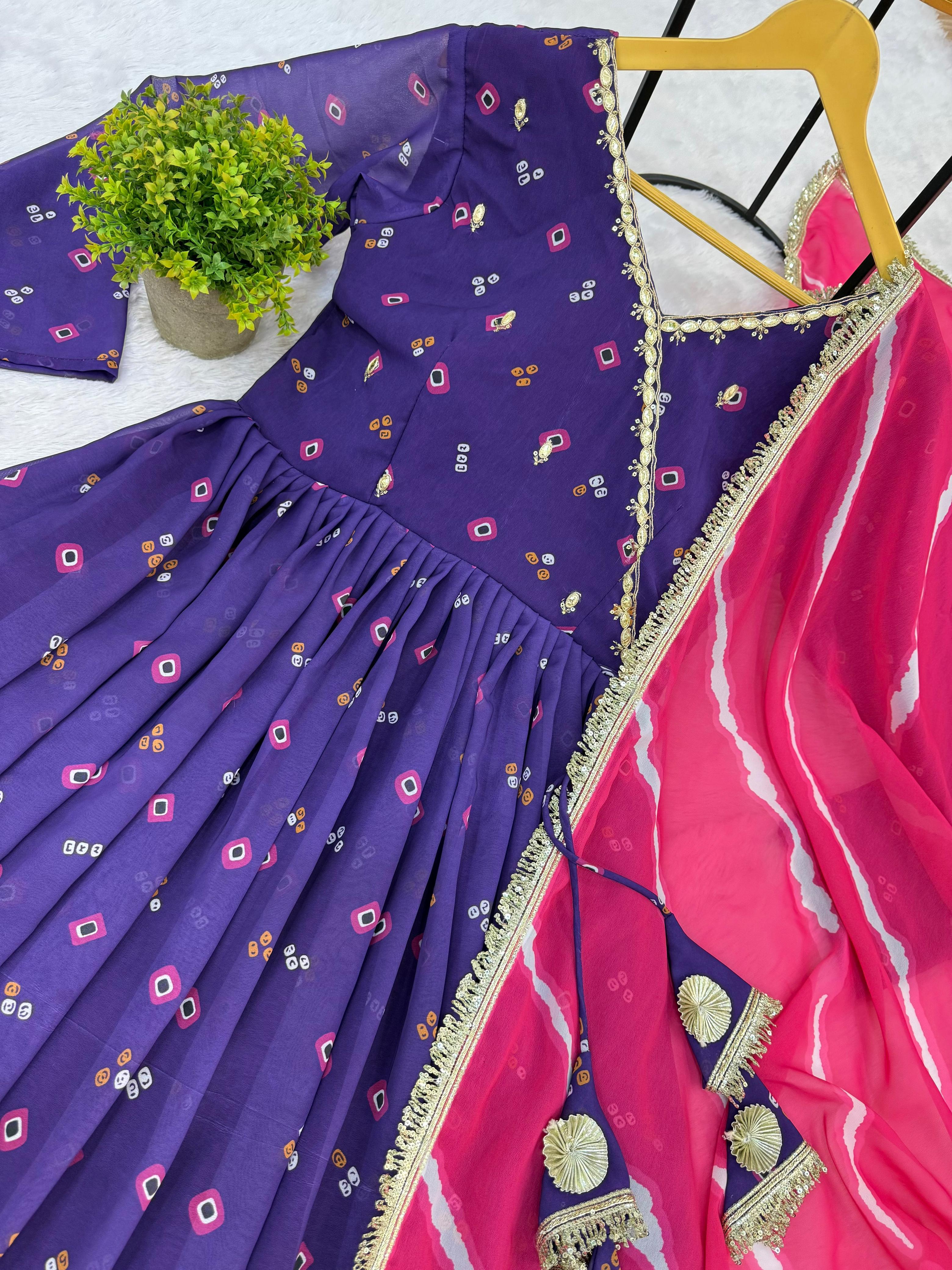 Trendy Blue Georgette Embroidery Work Gown