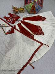 Trendy Red Cotton Gamthi Work Lehenga Choli For Navratri