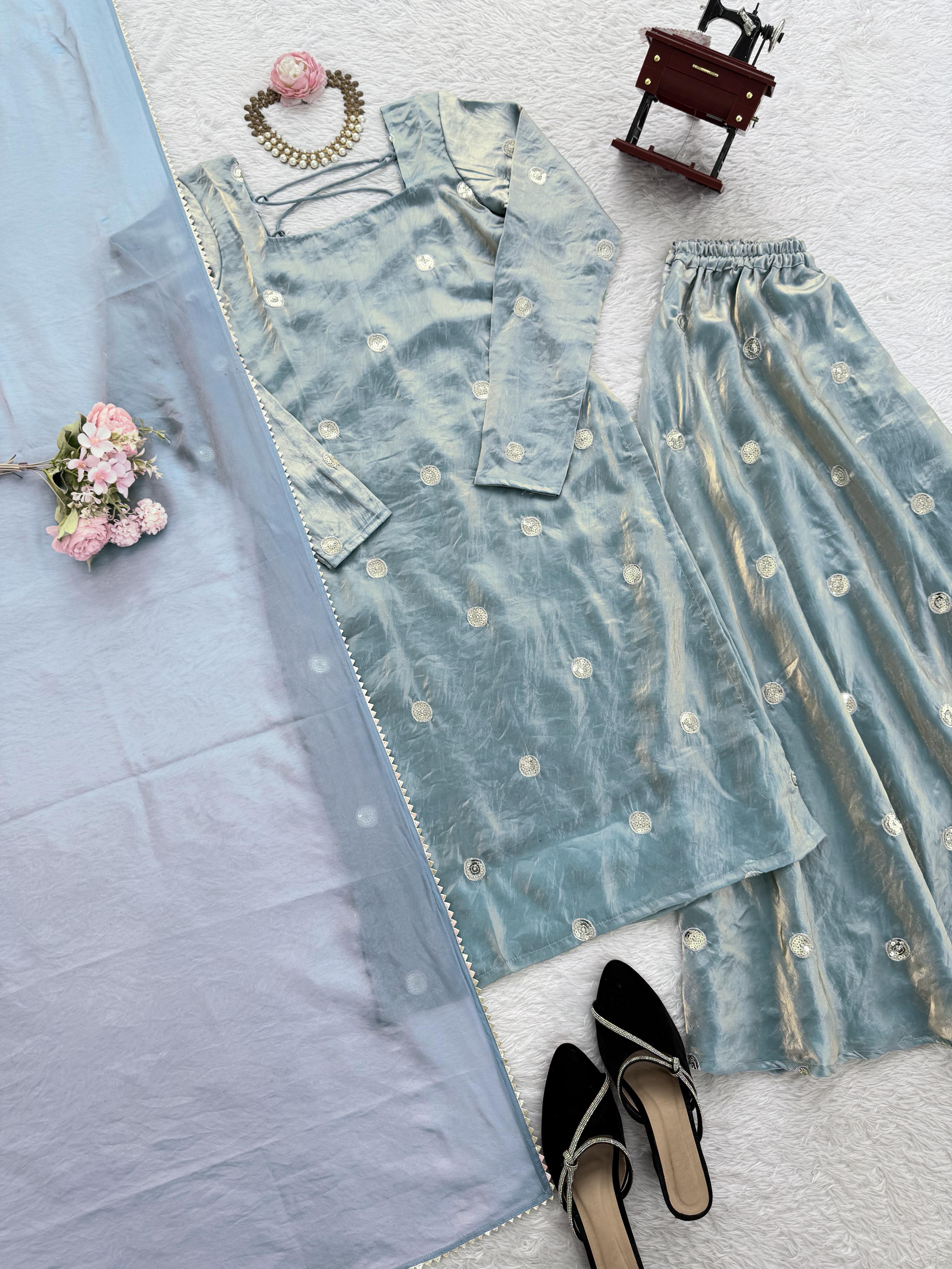 Ravishing Blue Silk With Sequence Work Anarkali Suit