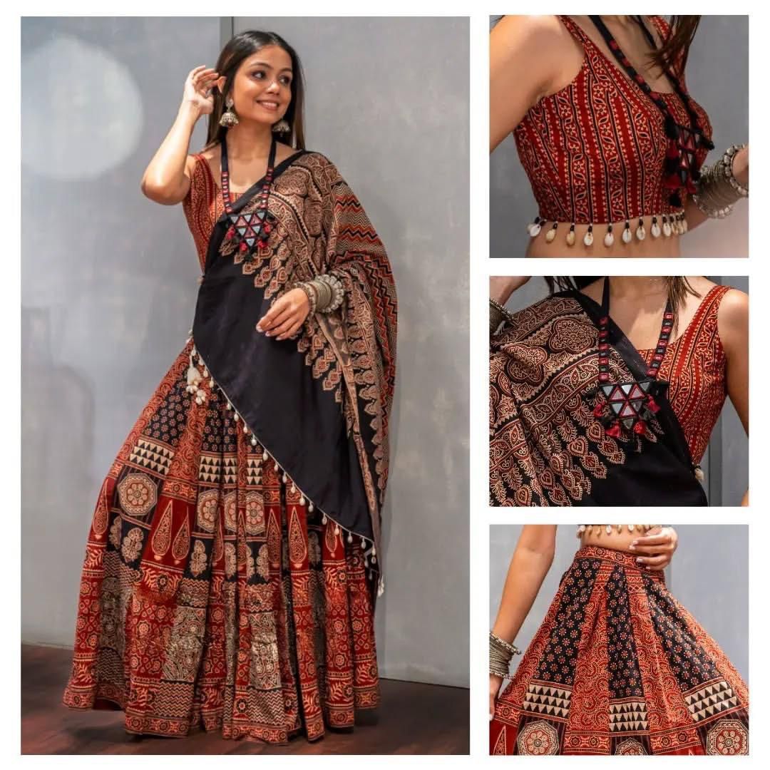 Navratri Special Red Printed Kodi Lace Lehenga Choli