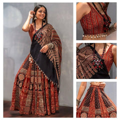 Navratri Special Red Printed Kodi Lace Lehenga Choli