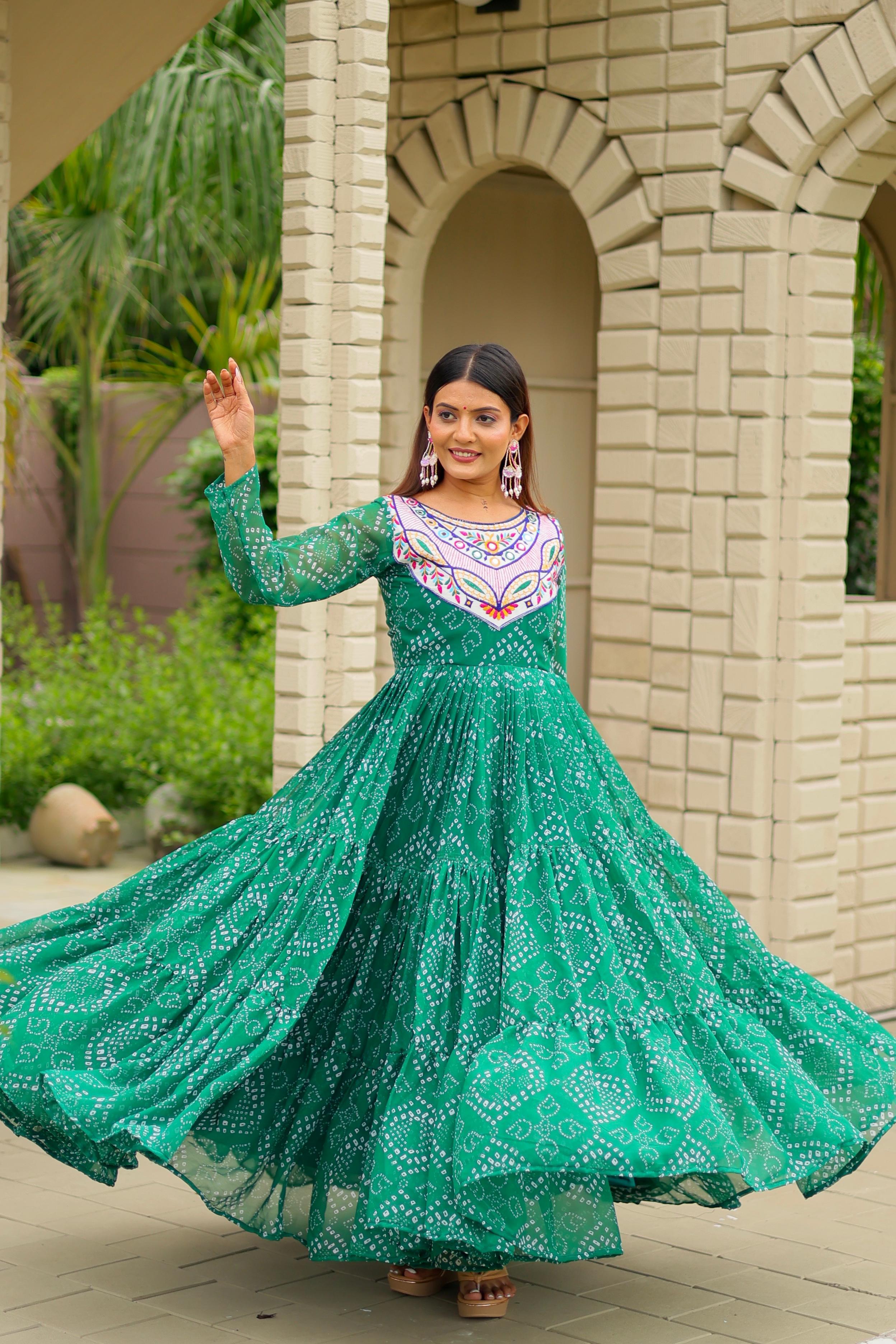 Pink Georgette Embroidery Work Gown For Navratri