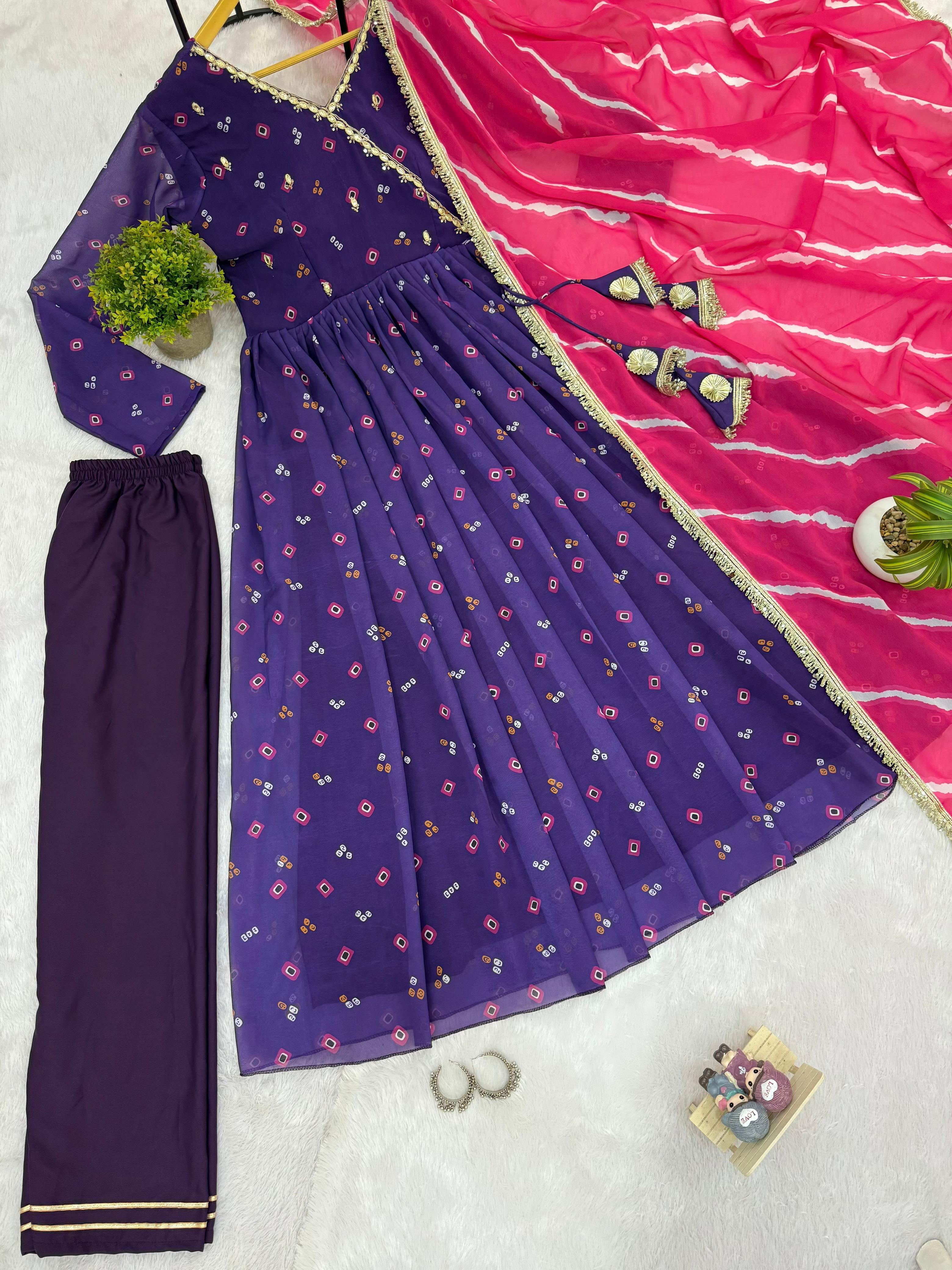 Trendy Blue Georgette Embroidery Work Gown