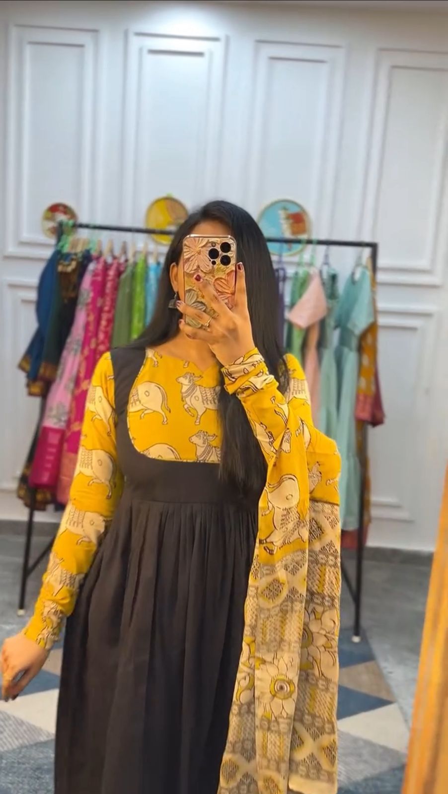 Stylish Peach Rayon Cotton Kalamkari Print Gown