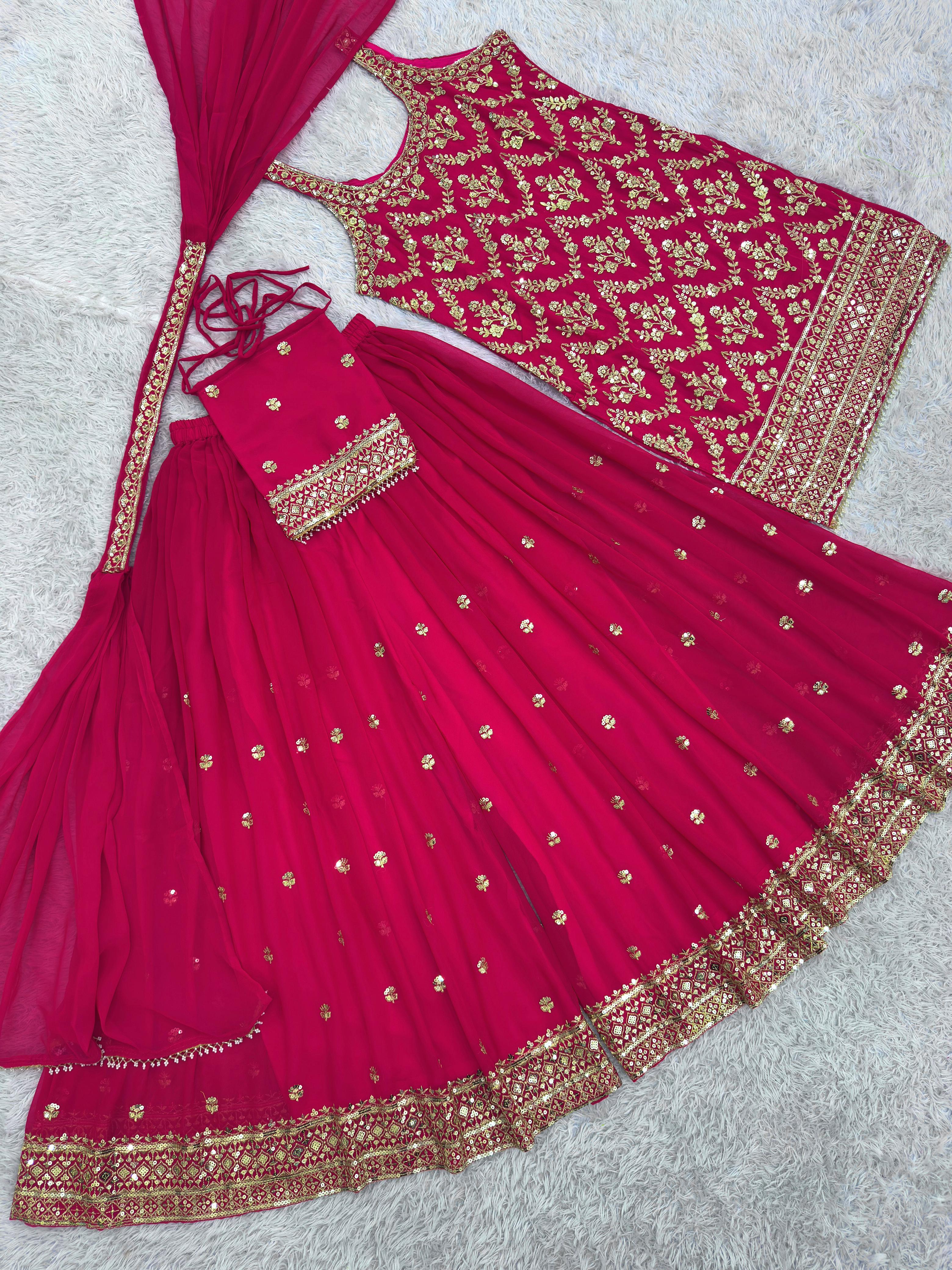 Lovely Pink Color Sequence Work Georgette Sharara Suit