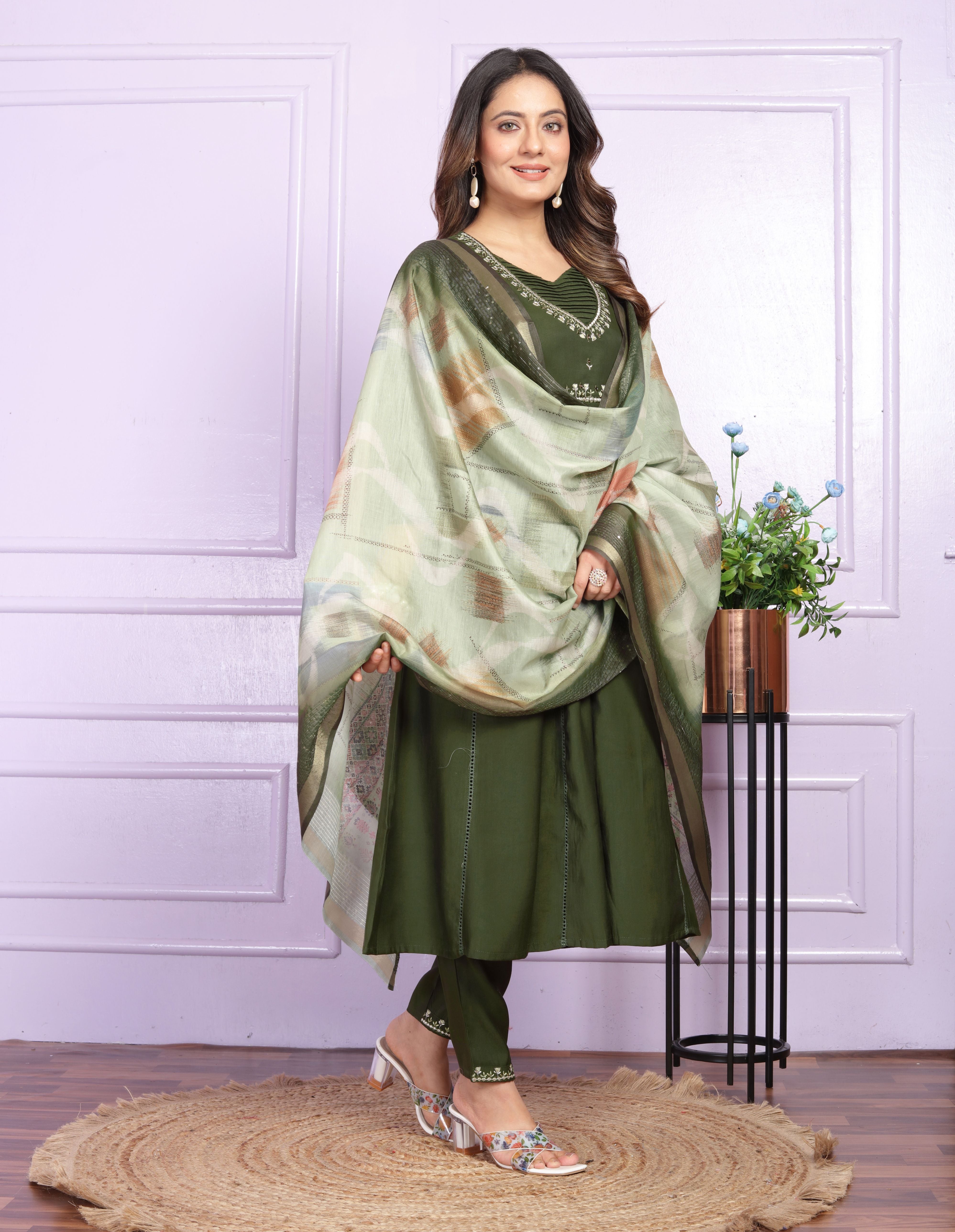 Fantastic Round Neck Silk Navy Blue Anarkali Suit