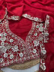 Beautiful Red Color Sequence Work Silk Saree
