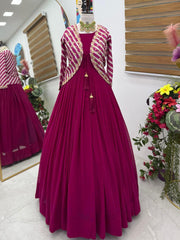 Awesome Pink Georgette Embroidery Sequence Gown