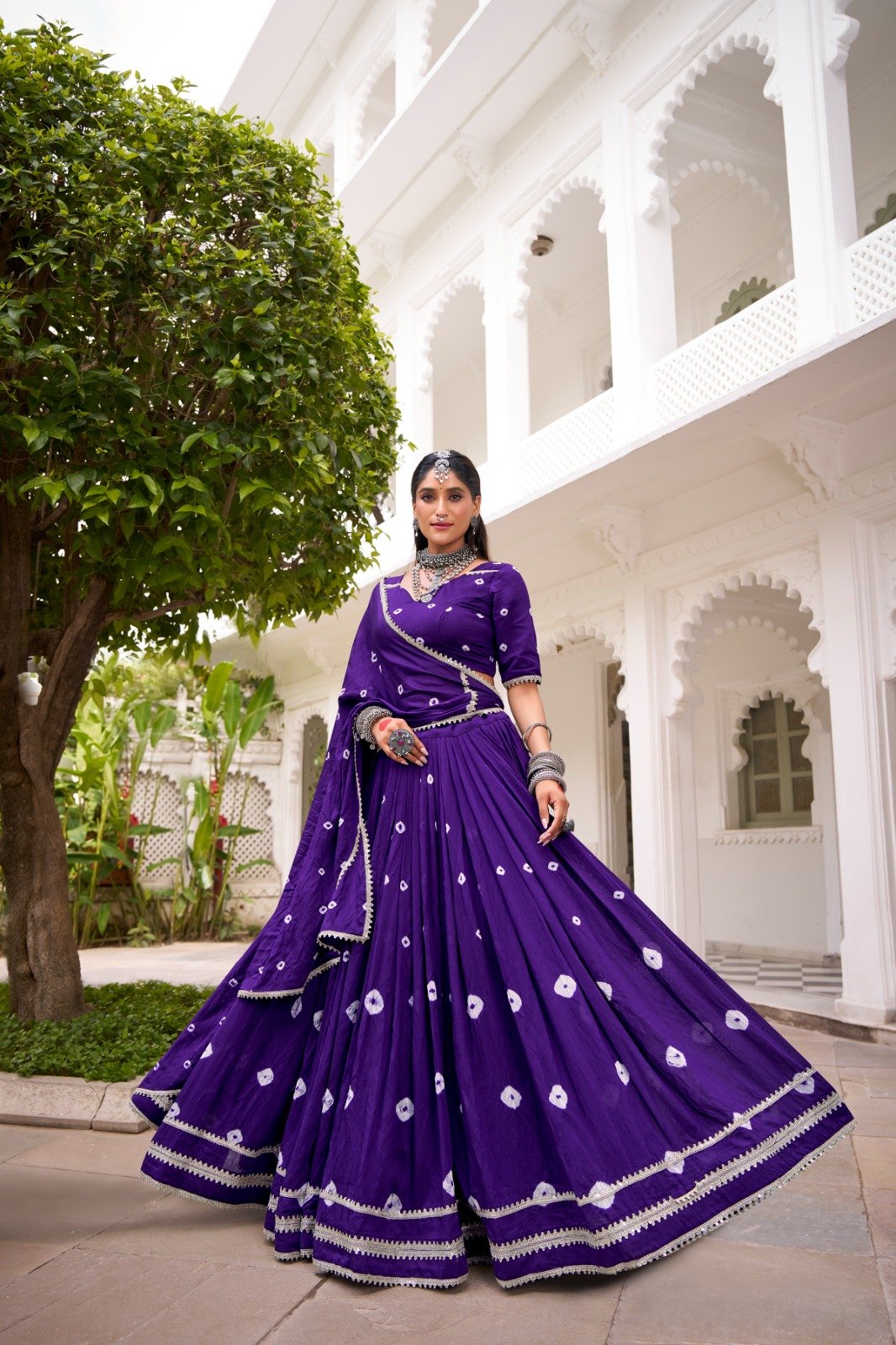 Gorgeous Red Color Chanderi Bandhej Lehenga Choli
