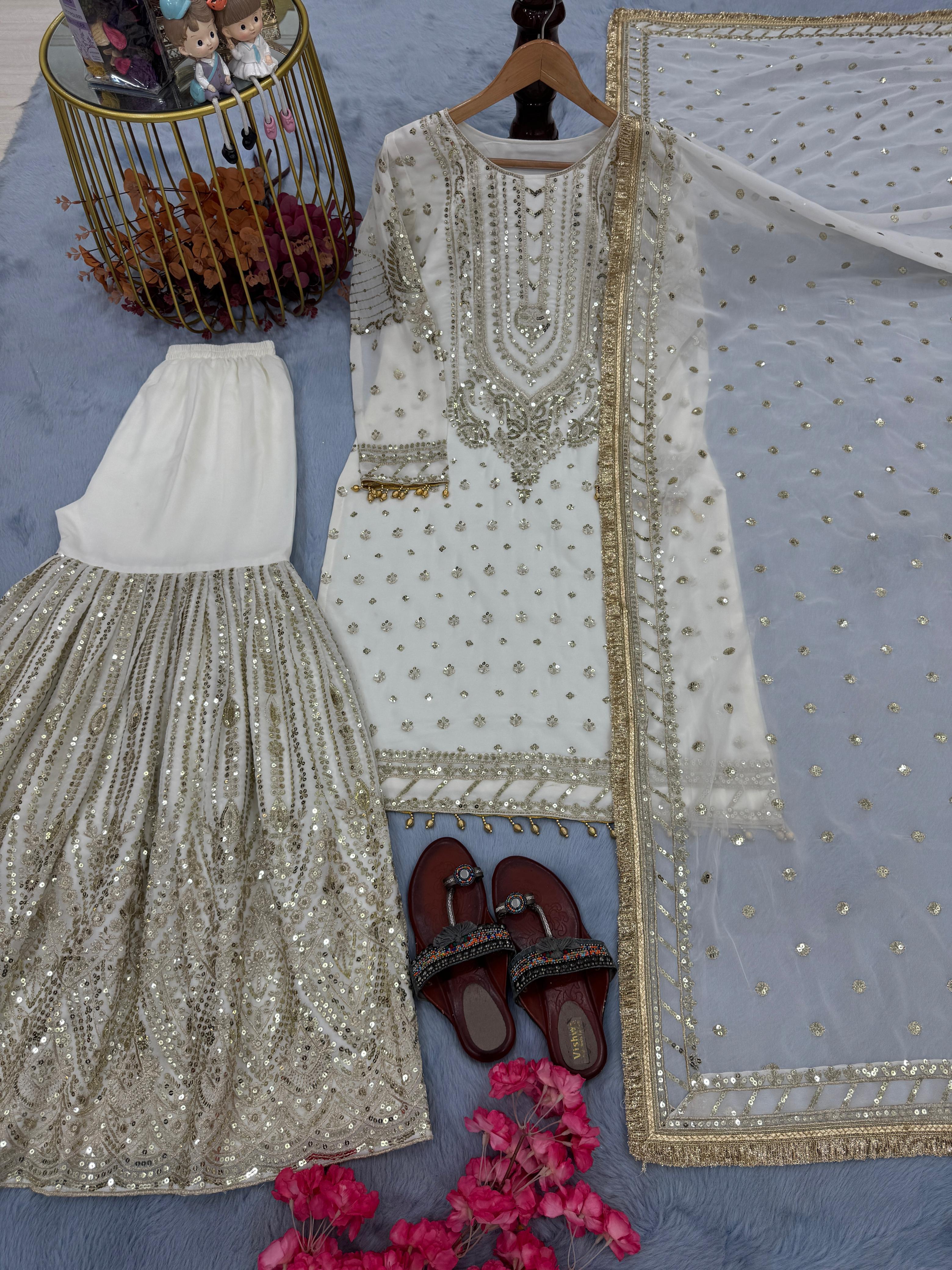 Ravishing Maroon Georgette Sequence Work Sharara Suit