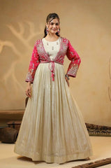 Gorgeous Pink Silk Embroidery Work Gown