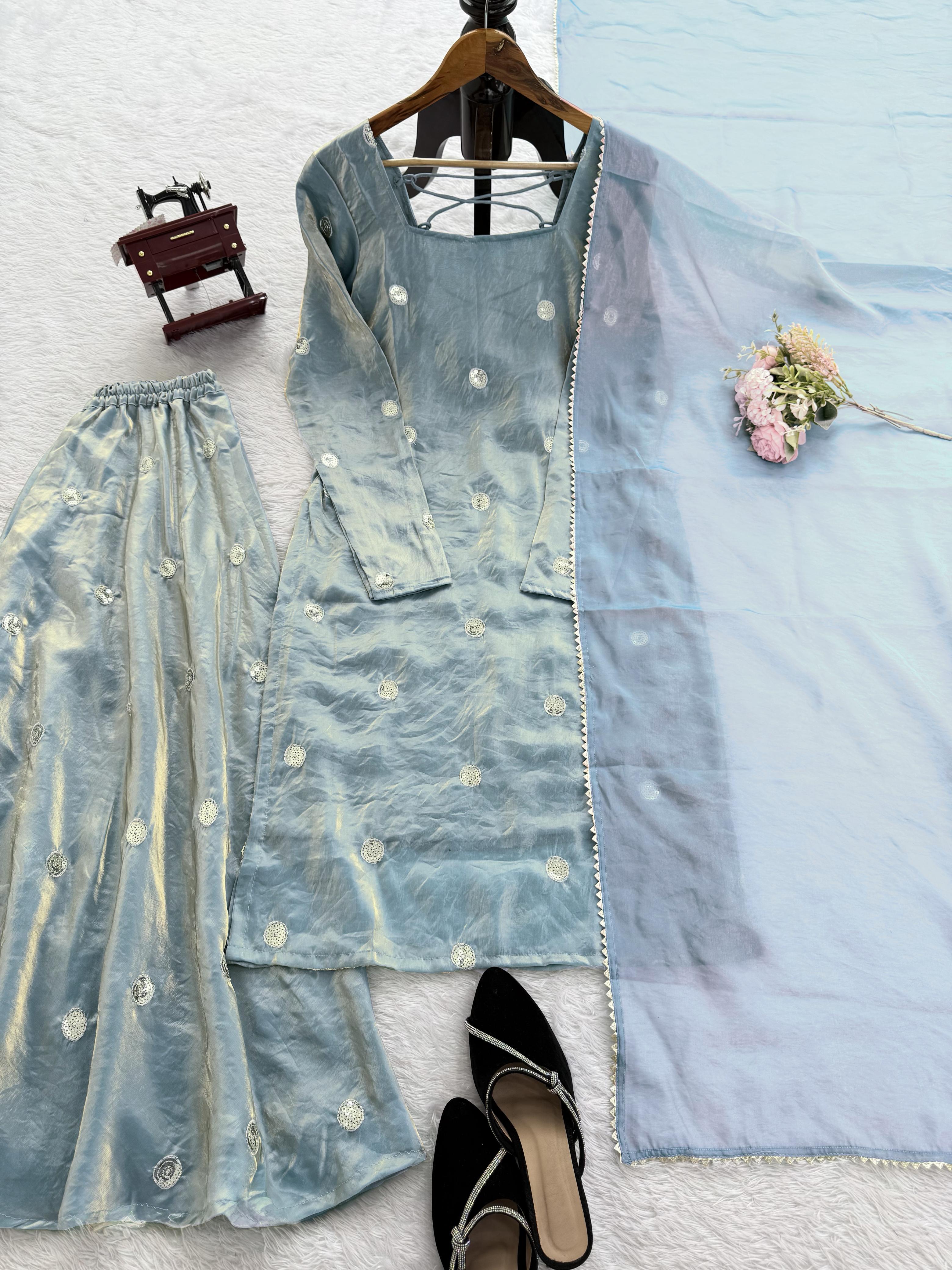Ravishing Blue Silk With Sequence Work Anarkali Suit