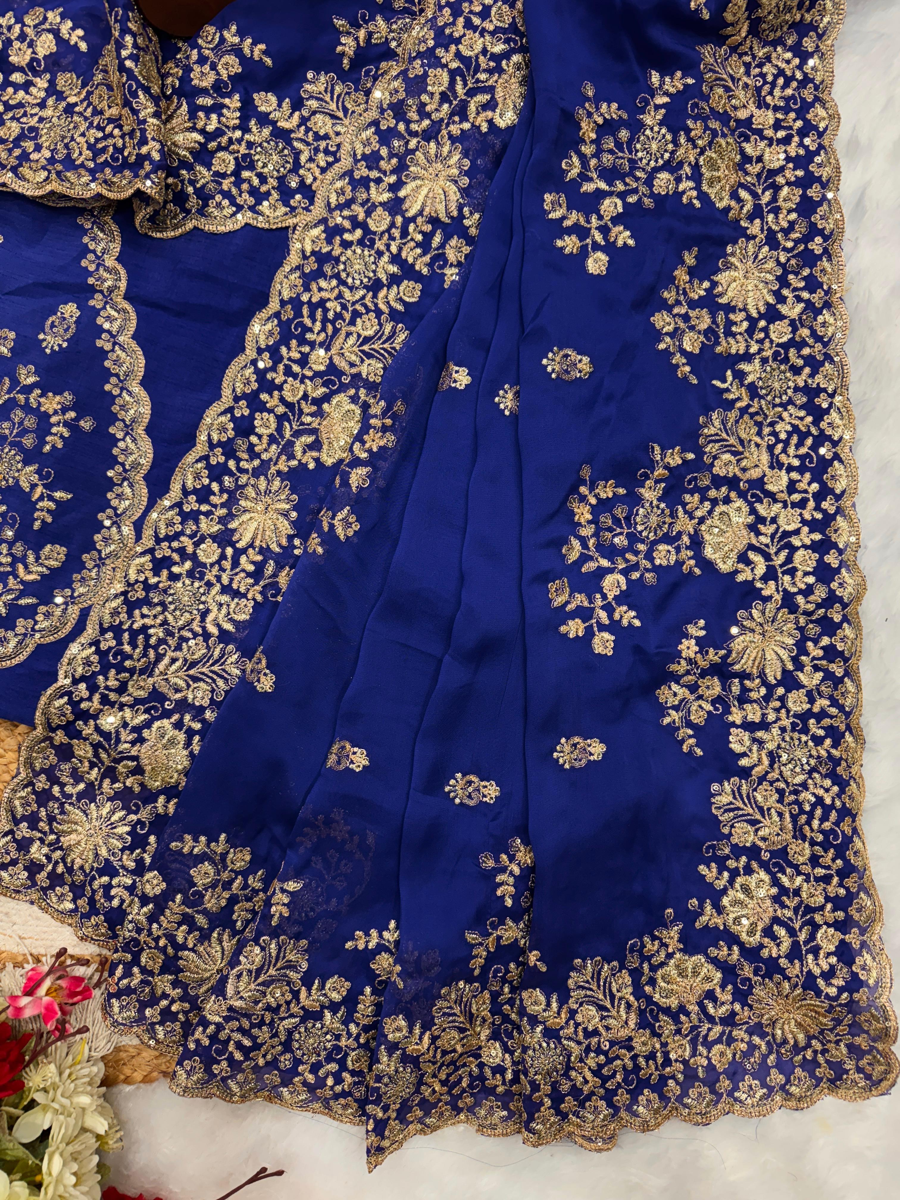 Awesome Blue Color Sequence Work Saree