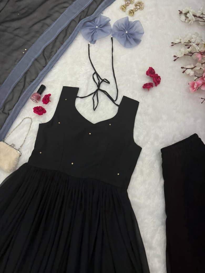 Ravishing Black Georgette Handpainted Anarkali Suit