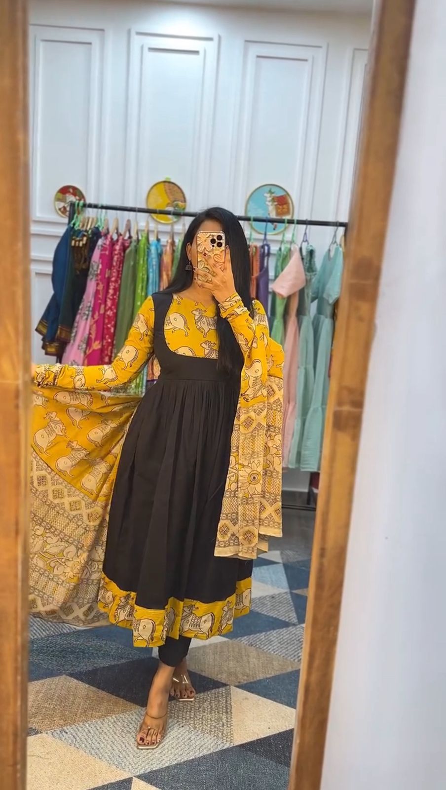 Stylish Peach Rayon Cotton Kalamkari Print Gown
