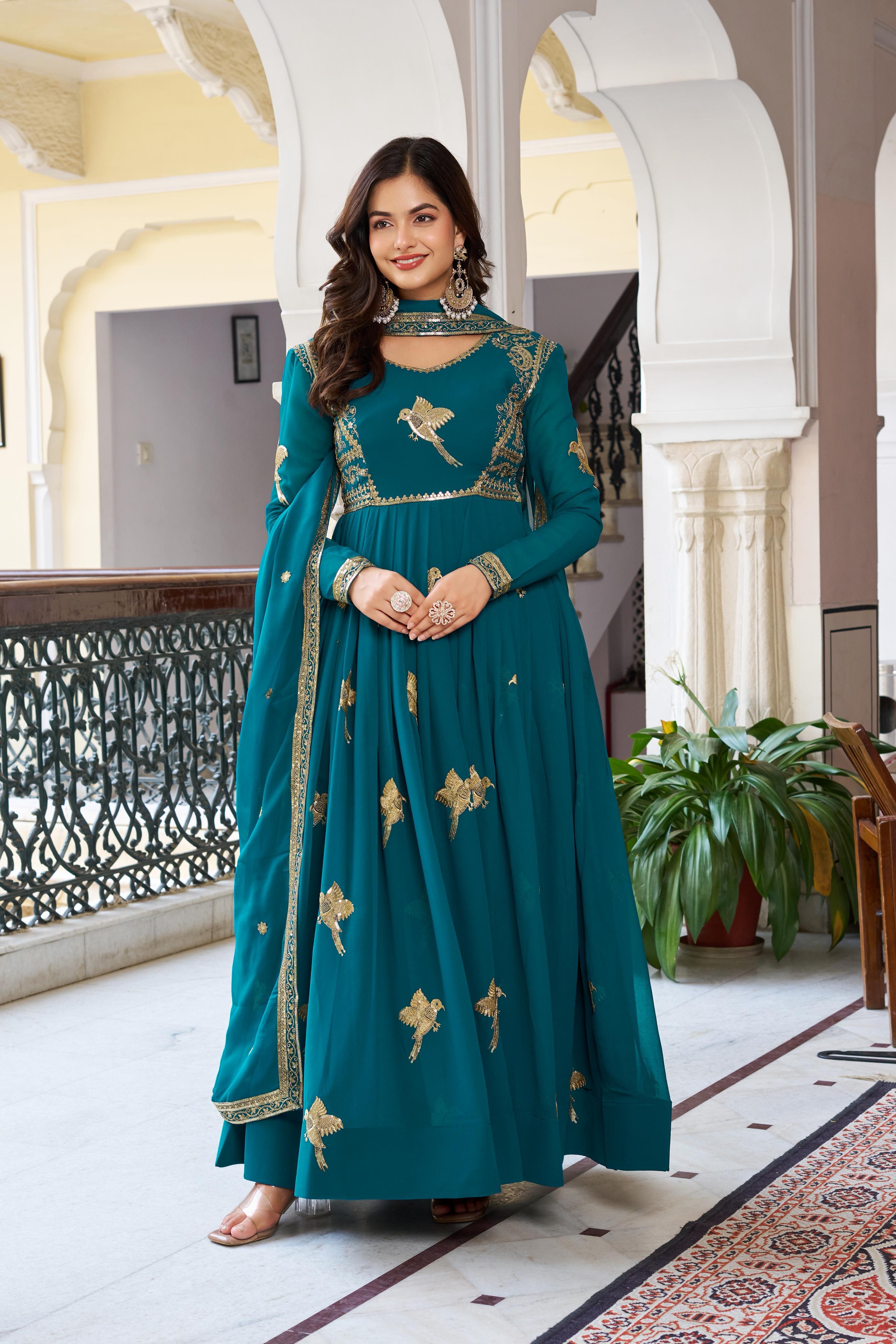 Glorious Pink Georgette Thread Work Gown
